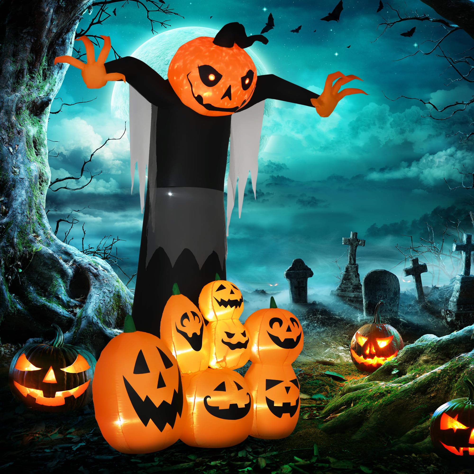HOMCOM 9ft Inflatable Halloween Decoration Pumpkin Ghost With Pumpkins, Blow Up Outdoor LED Display For Lawn, Garden, Party, Amazon.ca: Home