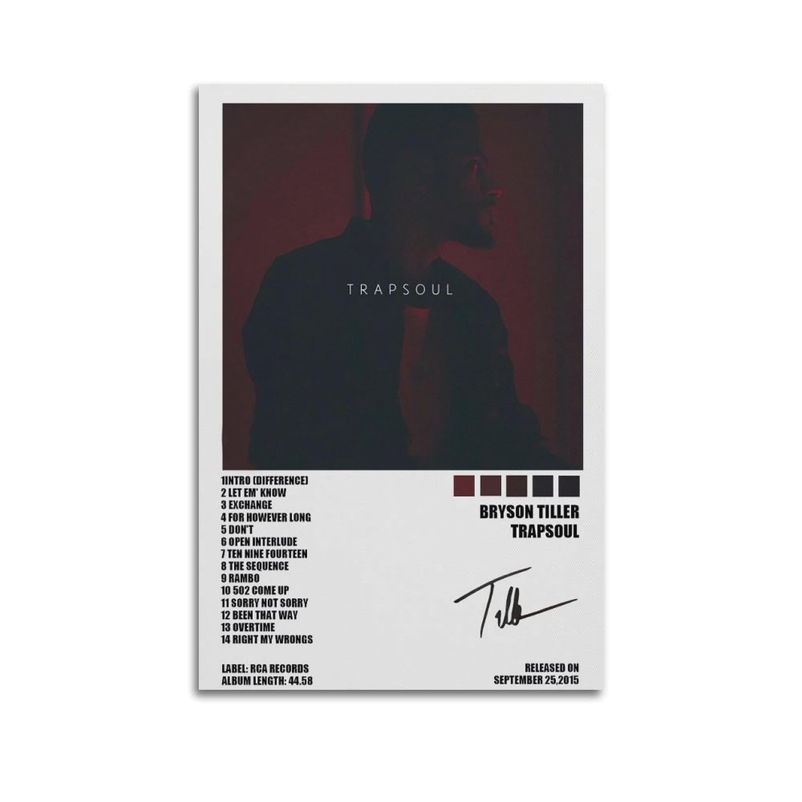 Bryson Tiller Trapsoul Album Cover Aesthetic Limited Edition Poster Signed Rapper Music Poster Dorm Decor Bedroom Poster Print Canvas Wall Art Room Teen Girls 30X, Amazon.de: Home & Kitchen