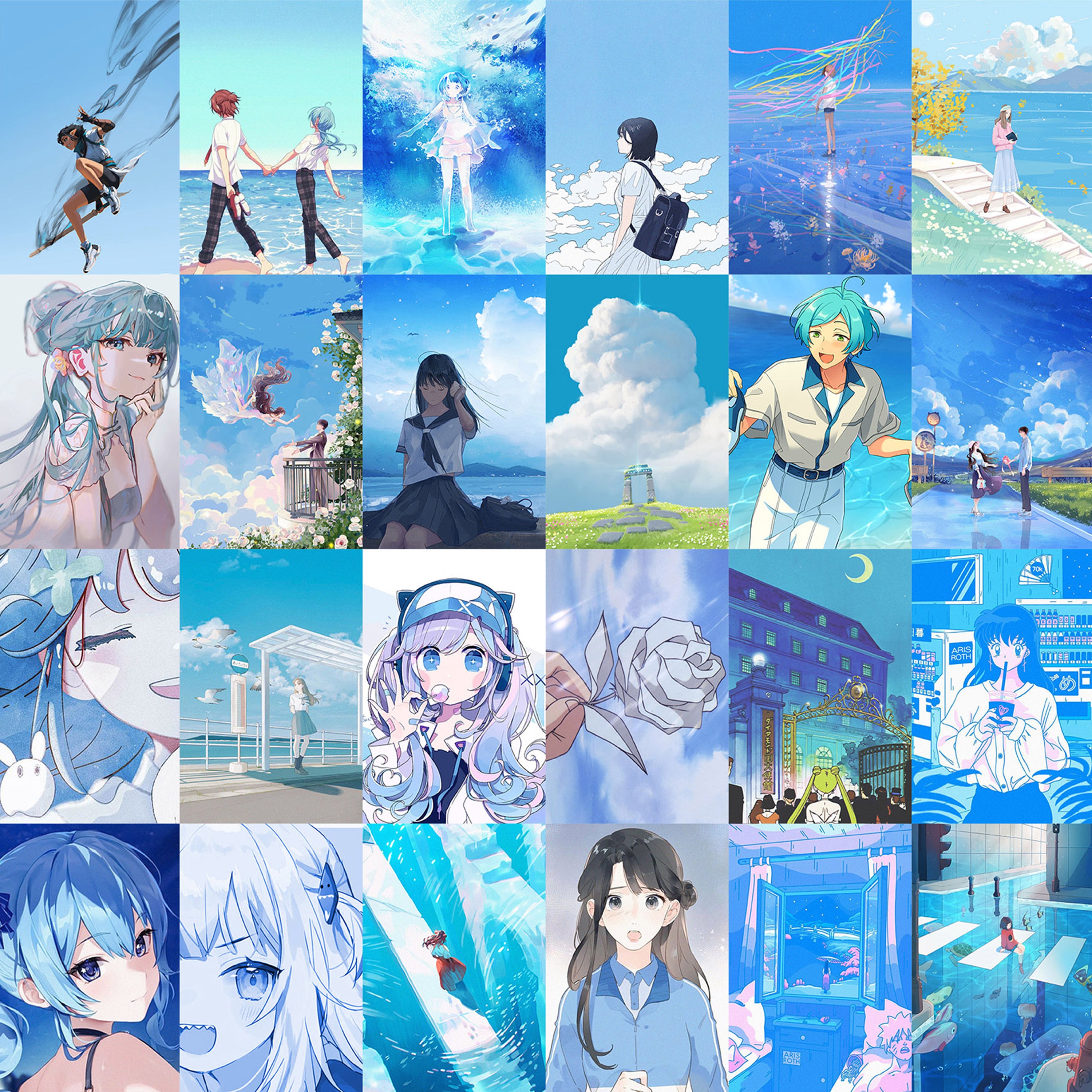 PCS Blue Anime Wall Collage Kit. Aesthetic Manga Anime Poster Photo. Printable Blue Anime Room Decor. Blue Kawaii Picture