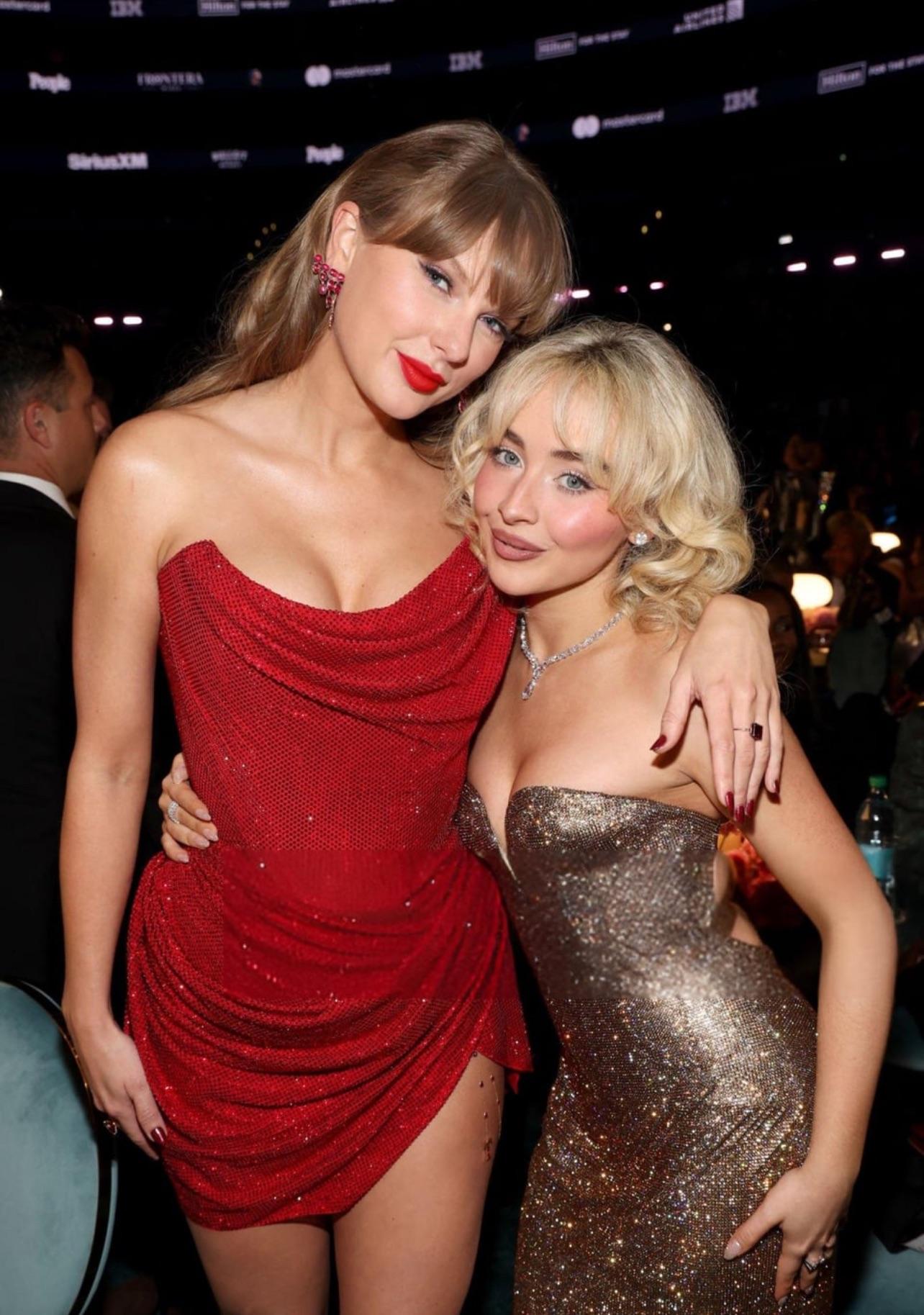 Taylor Swift and Sabrina Carpenter tonight at the 2025 Grammys