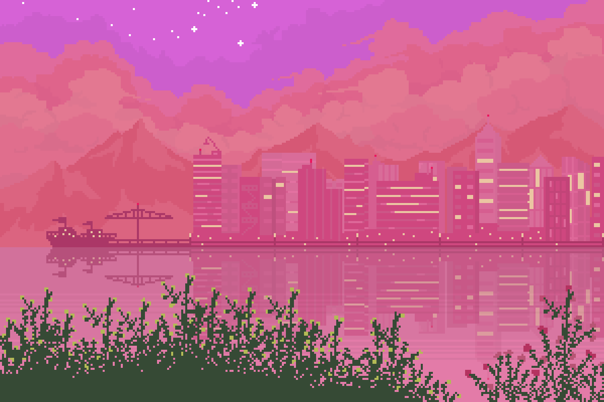Pixilart city by Grabrela #pixilart #pixelart #pixilartapp #art #digitalart bit #pixels #drawing #landscape #city #pink