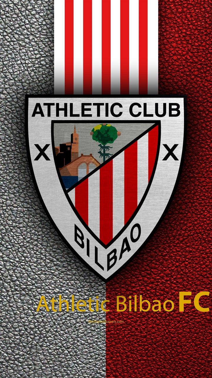 Download wallpaper Athletic Bilbao FC, 4k, Spanish football club, La Liga, logo, emblem, leather texture, Bilbao, Spain, football for desktop with resolution 720x1280. High Quality HD picture wallpaper