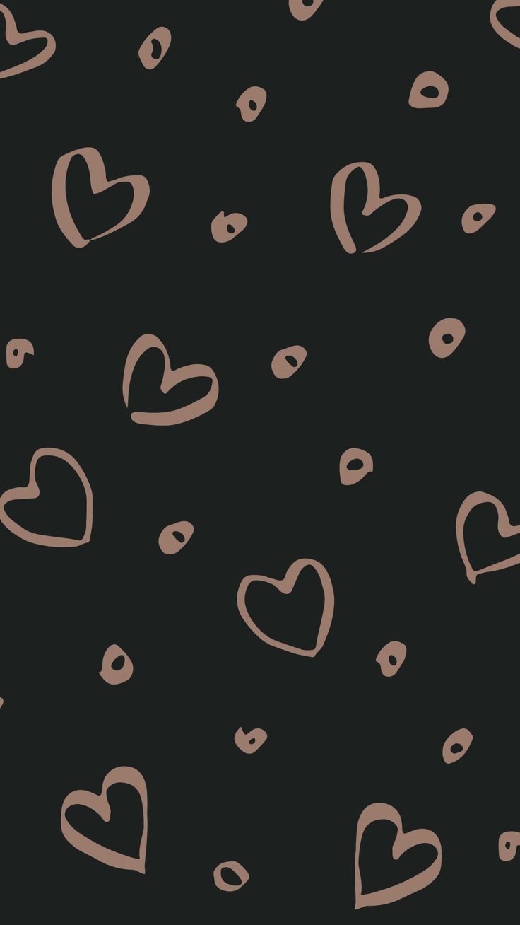 Cute Simple Dark Wallpaper with Brown Hearts Design