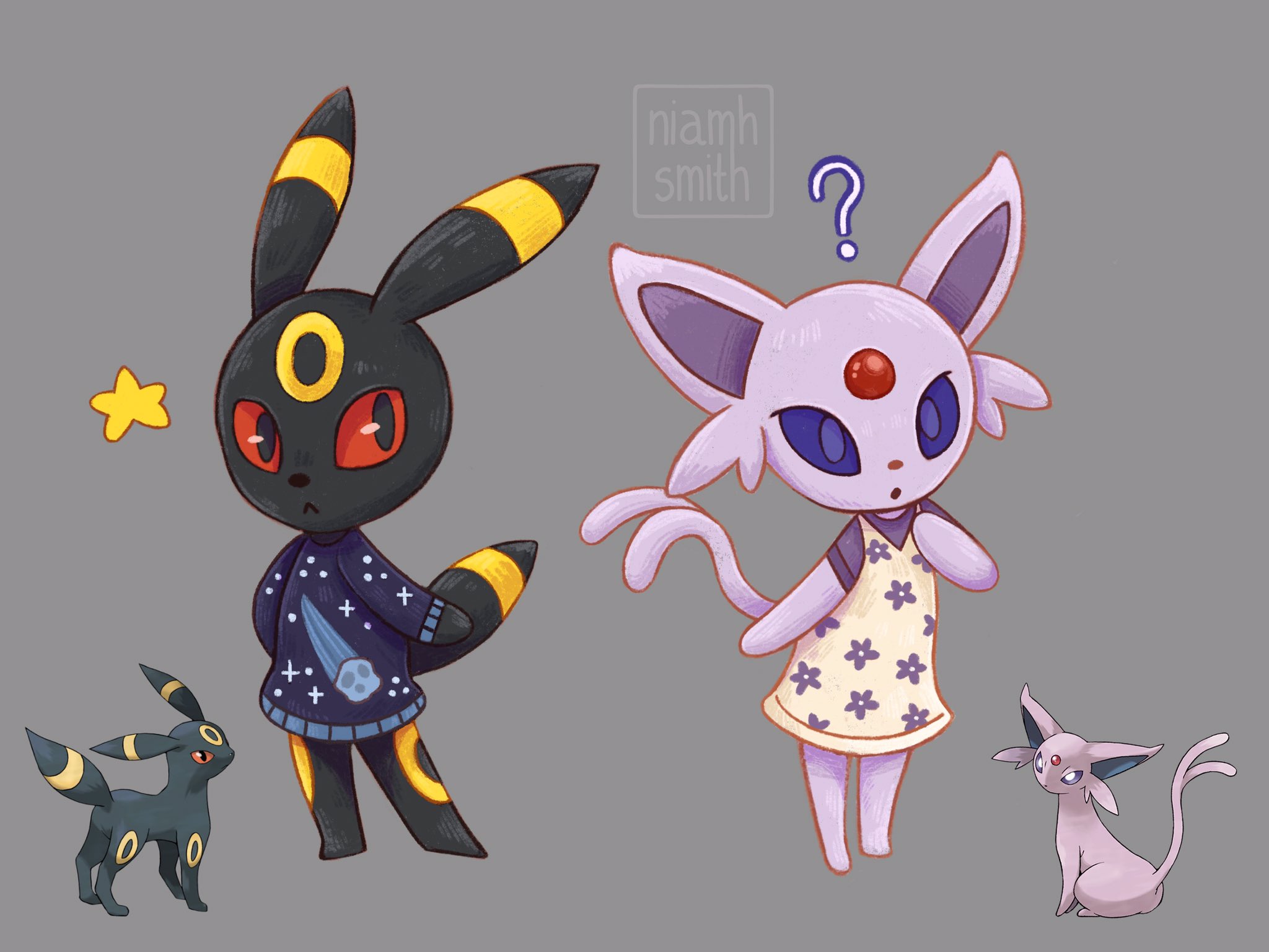 Nim drew espeon and umbreon as animal crossing villagers ⭐️