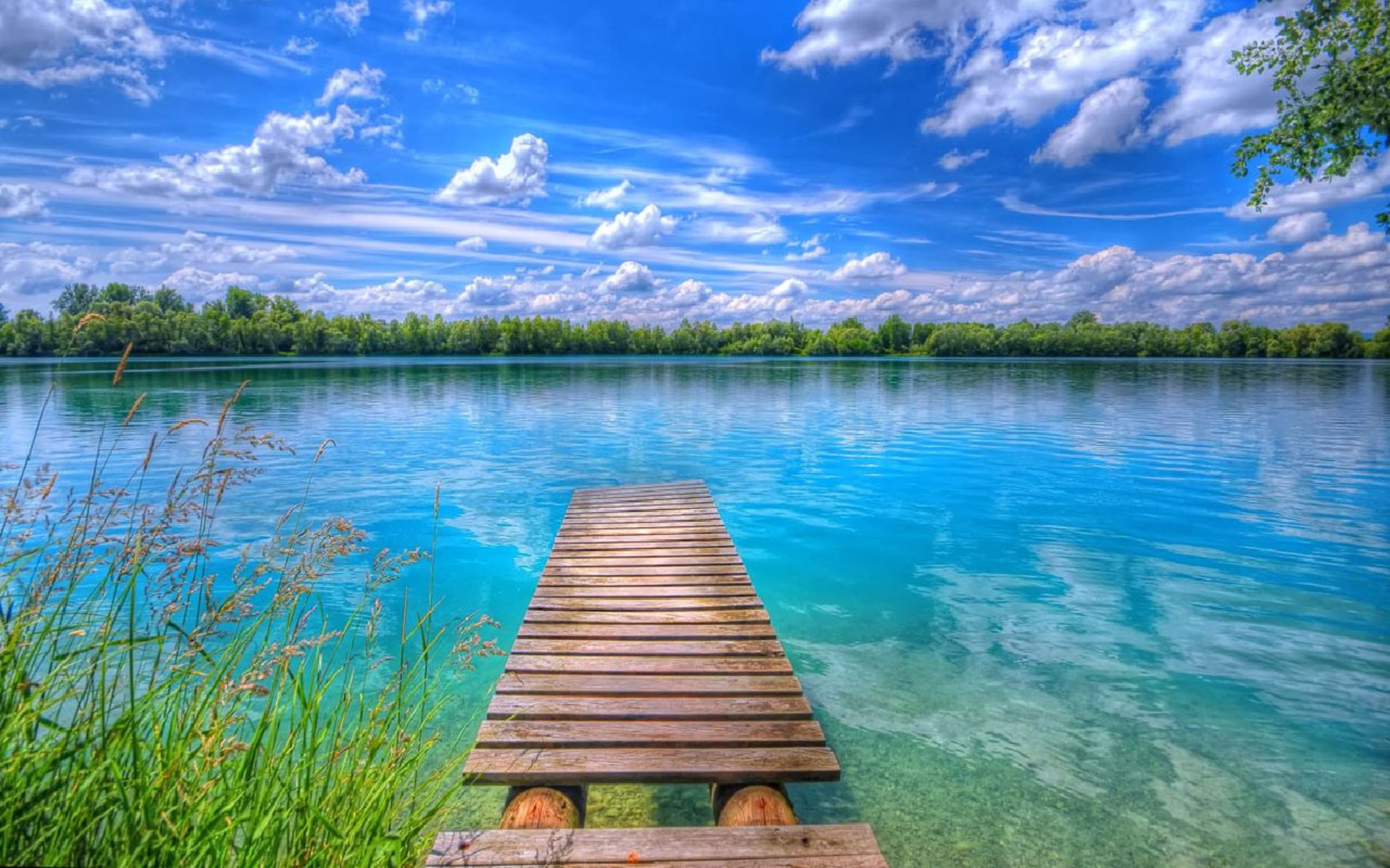 Wallpaper Brown Wooden Dock on Lake Under Blue Sky and White Clouds During Daytime, Background Free Image