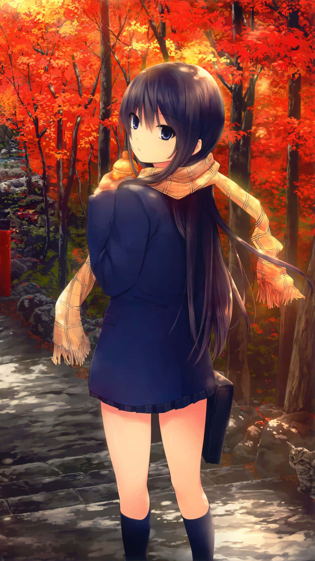 Download Beautiful Girl On Woods Fall Anime Wallpaper
