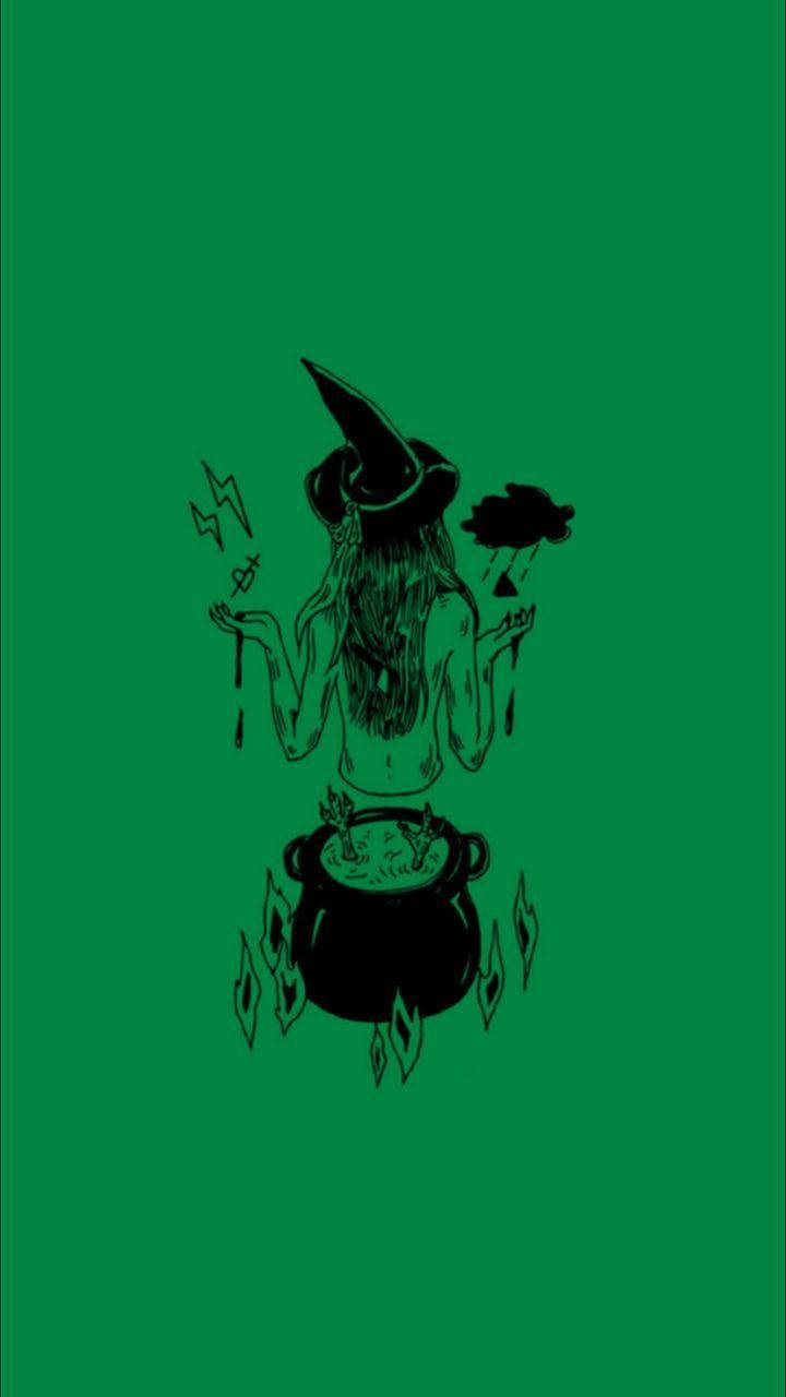 Download Green Halloween Grunge Witch Cauldron Wallpaper