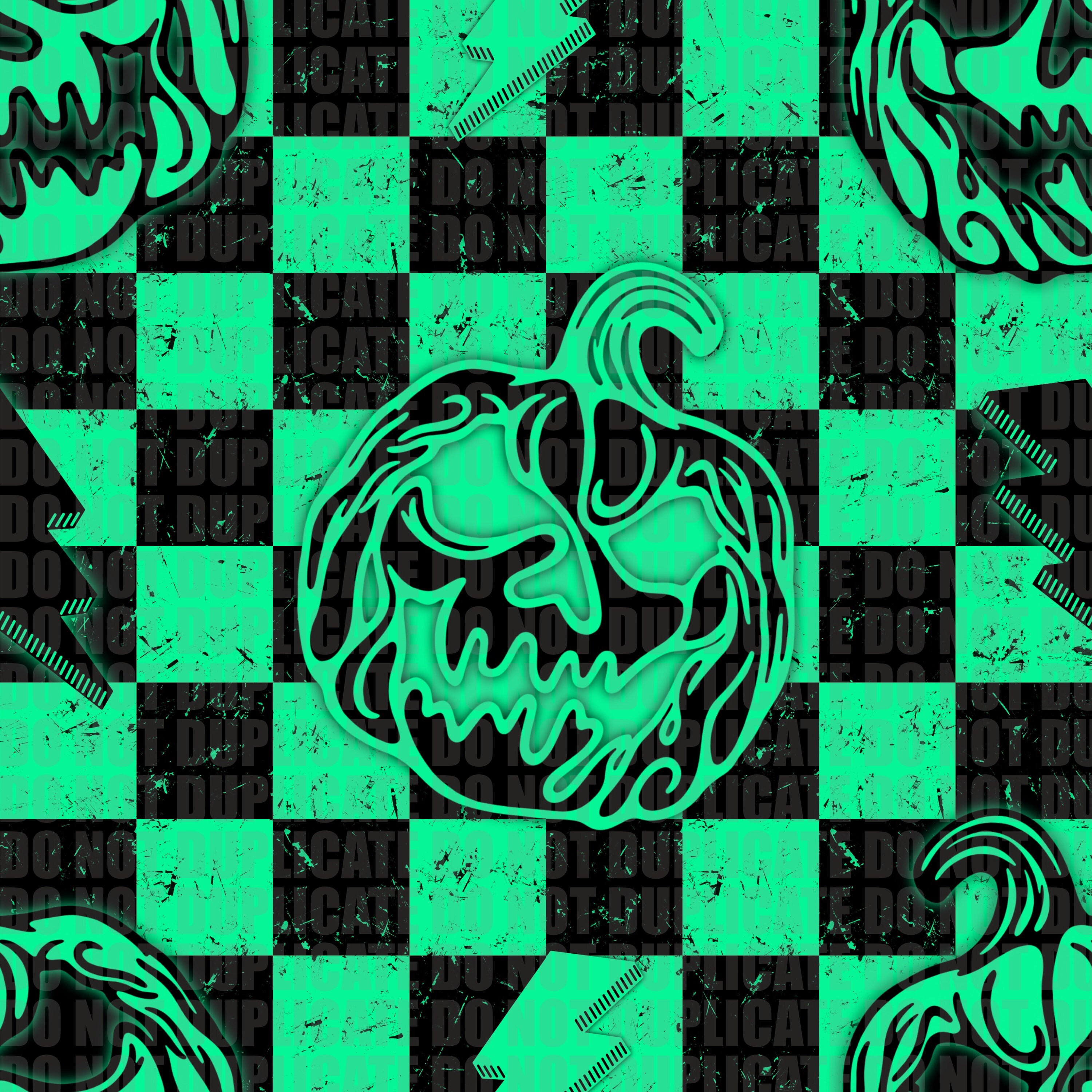 Green Distressed Checkered Jack O Lantern Halloween Seamless Pattern
