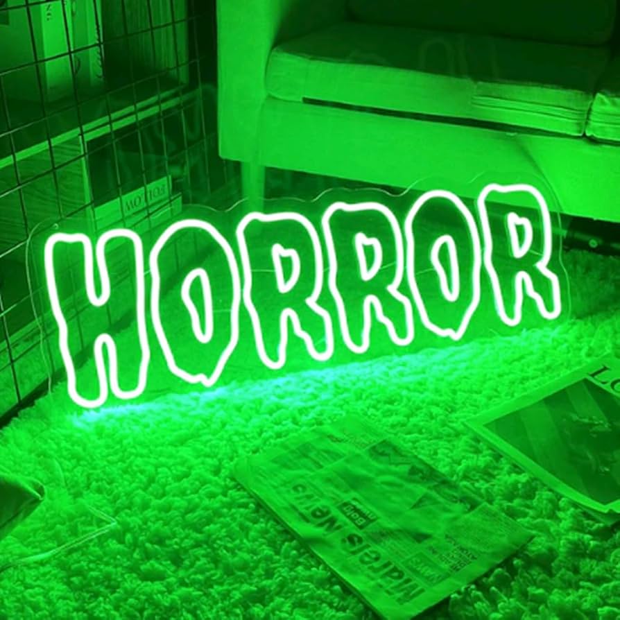 HORROR Neon Sign, Horror Room Decor, Halloween Party Neon Sign, Room decor, Custom LED Sign. Halloween decor Size:20X7inch