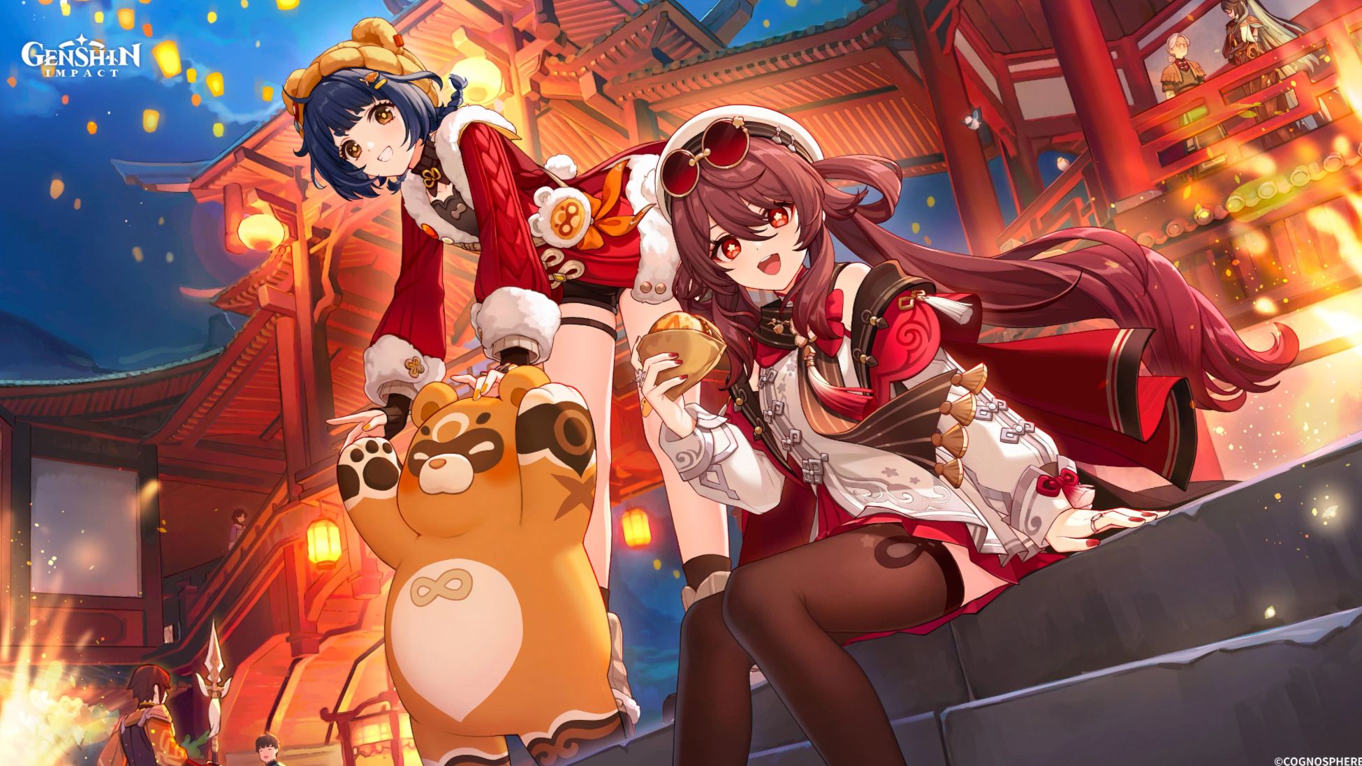 FOR DOWNLOAD Genshin Impact Lantern Rite 2025 Wallpaper (feat. Xiangling, Guoba & Hu Tao) Genshin Impact