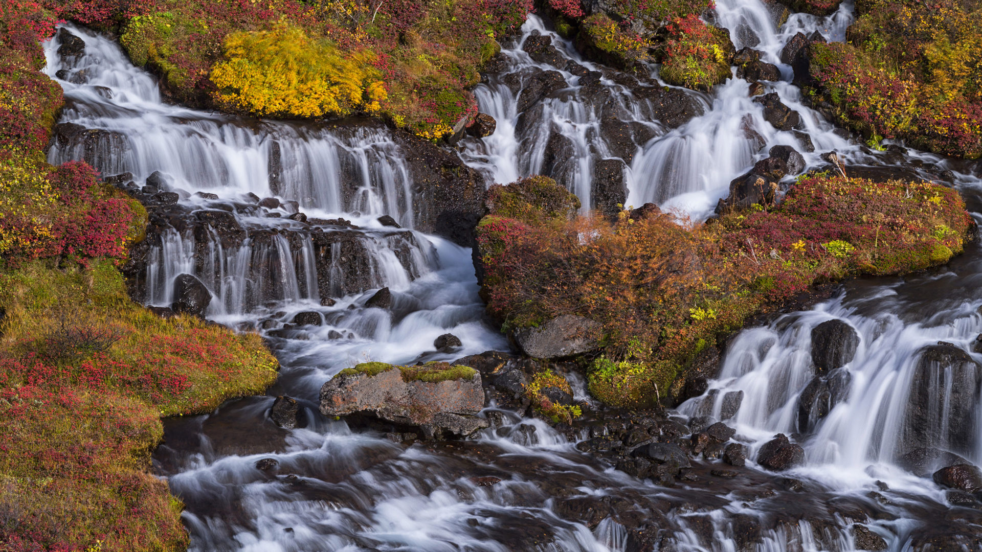 Hraunfossar Waterfall Lay Under The Glacier Langjokull