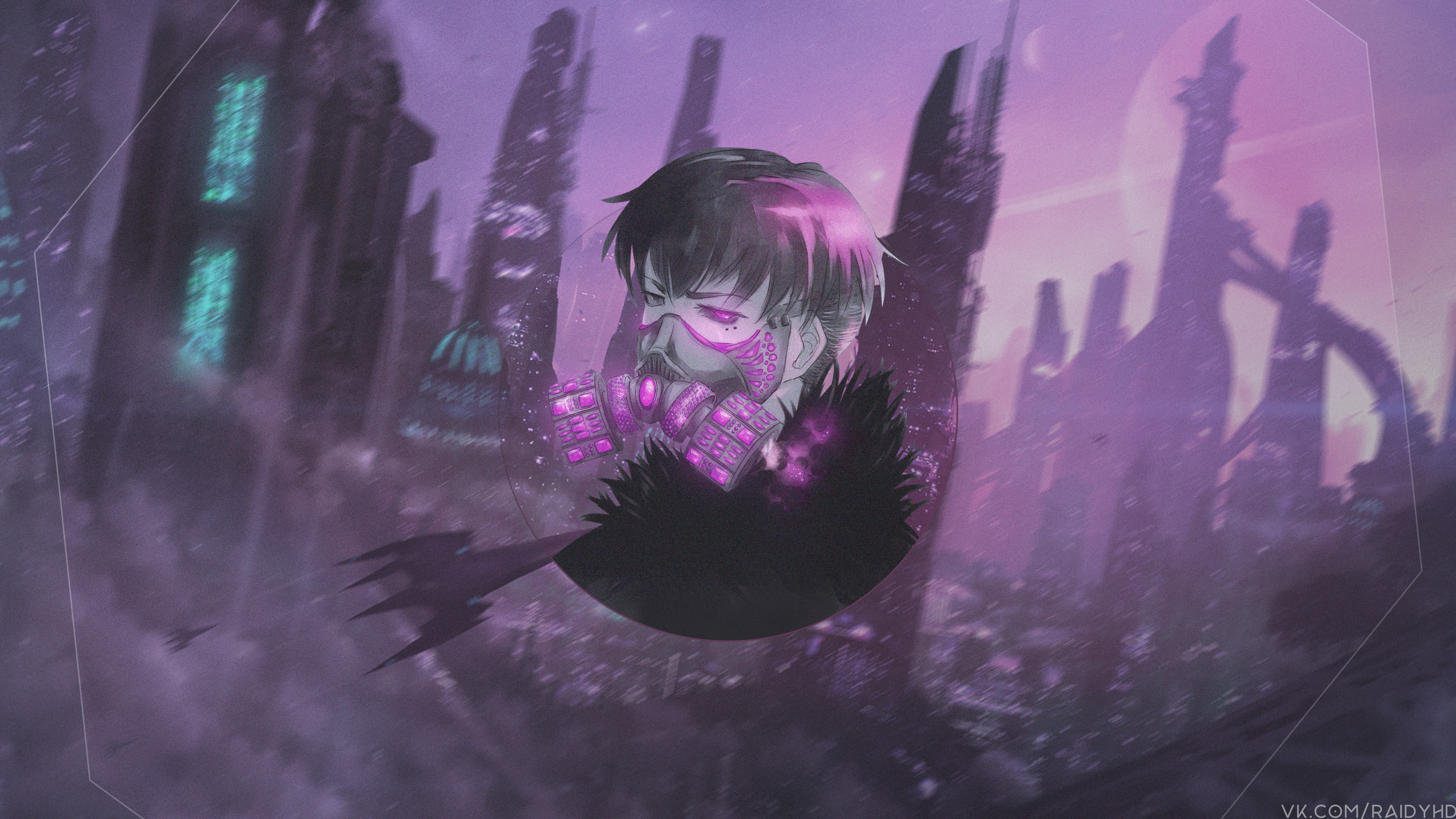 Download City Futuristic Gas Mask Anime Boy Picture In Picture Anime Boy Futuristic City Anime City 4k Ultra HD Wallpaper