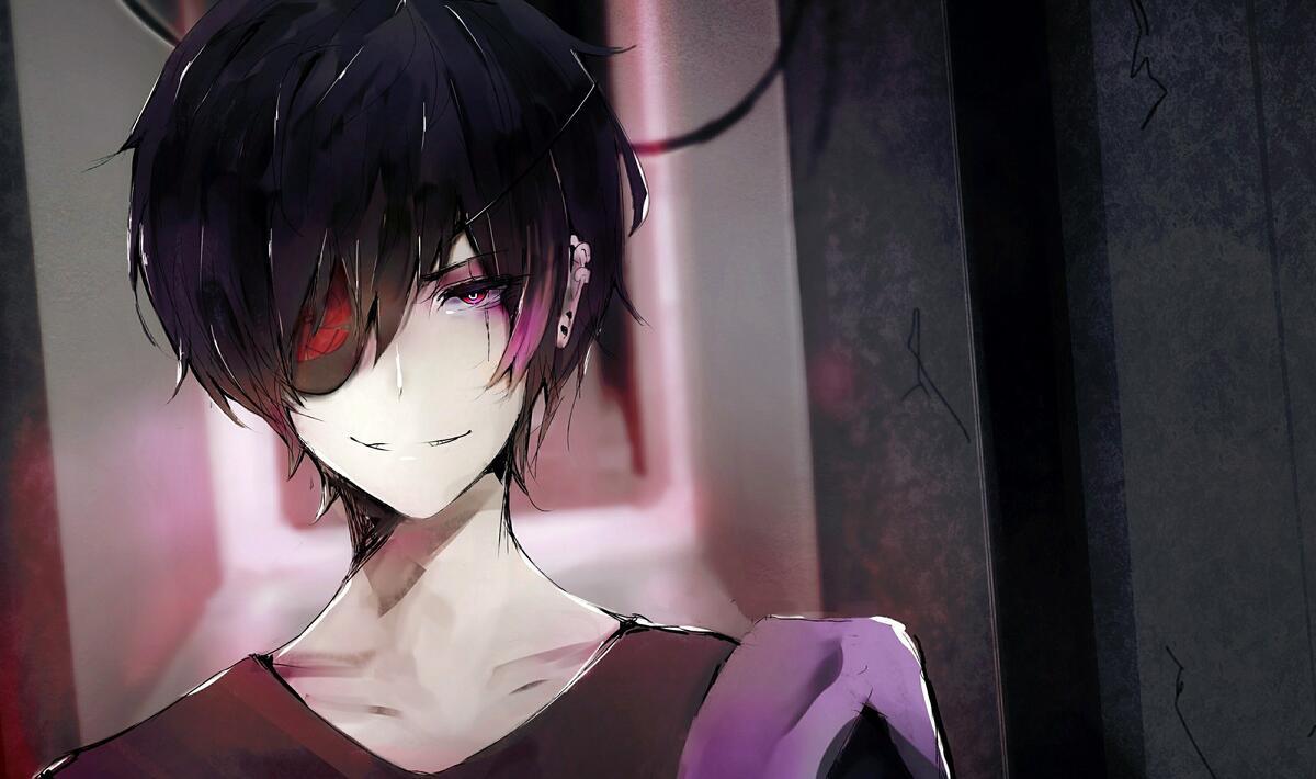 Wallpaper wallpaper anime boy eyepatch creepy smile shoujo anime from vozuru image and screensavers