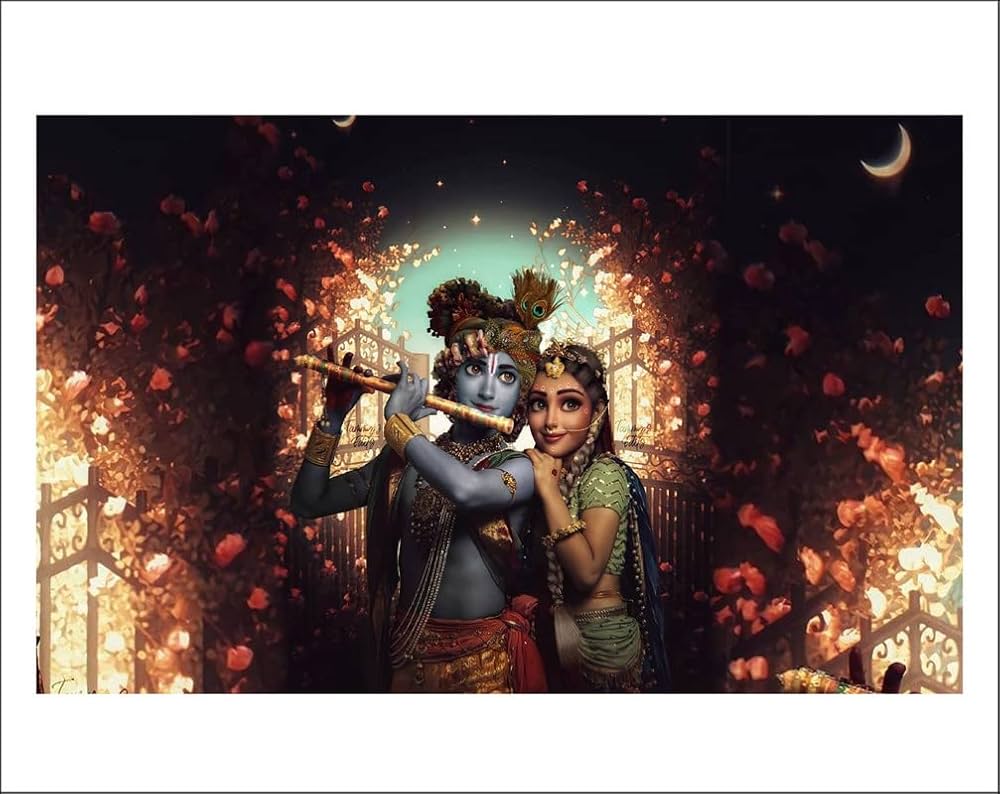 Creative Radhe Krishna Wallpaper HD Wallpaper Wall Sticker Hall Sticker Home Decorator god Picture Home Wall Sticker by Size [ 80x50 cm ]