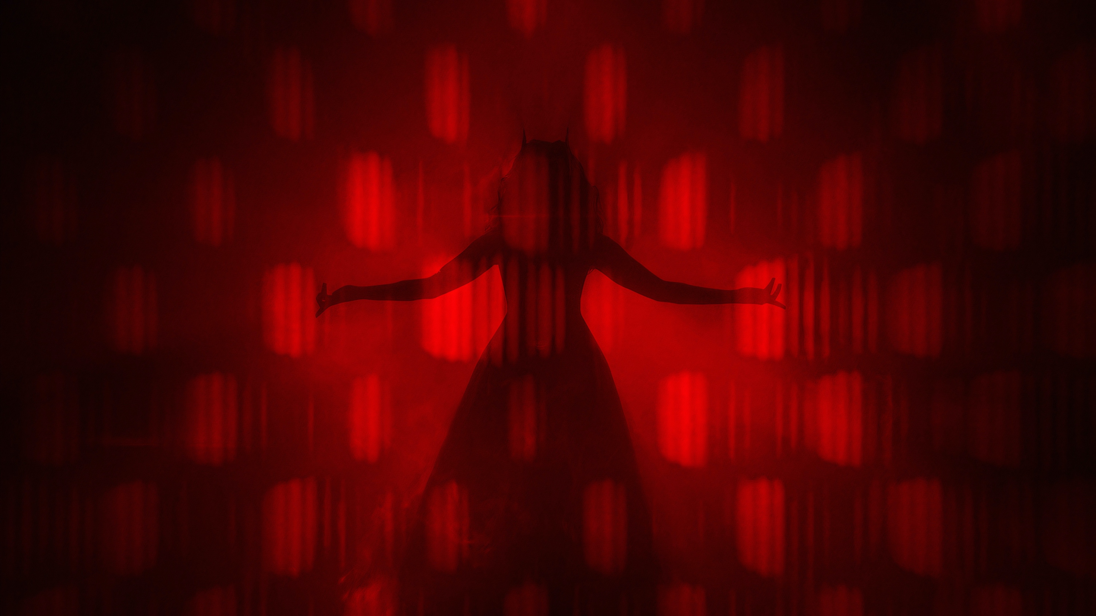 Scarlet Witch Wallpaper 4K, Red background, 5K, Silhouette