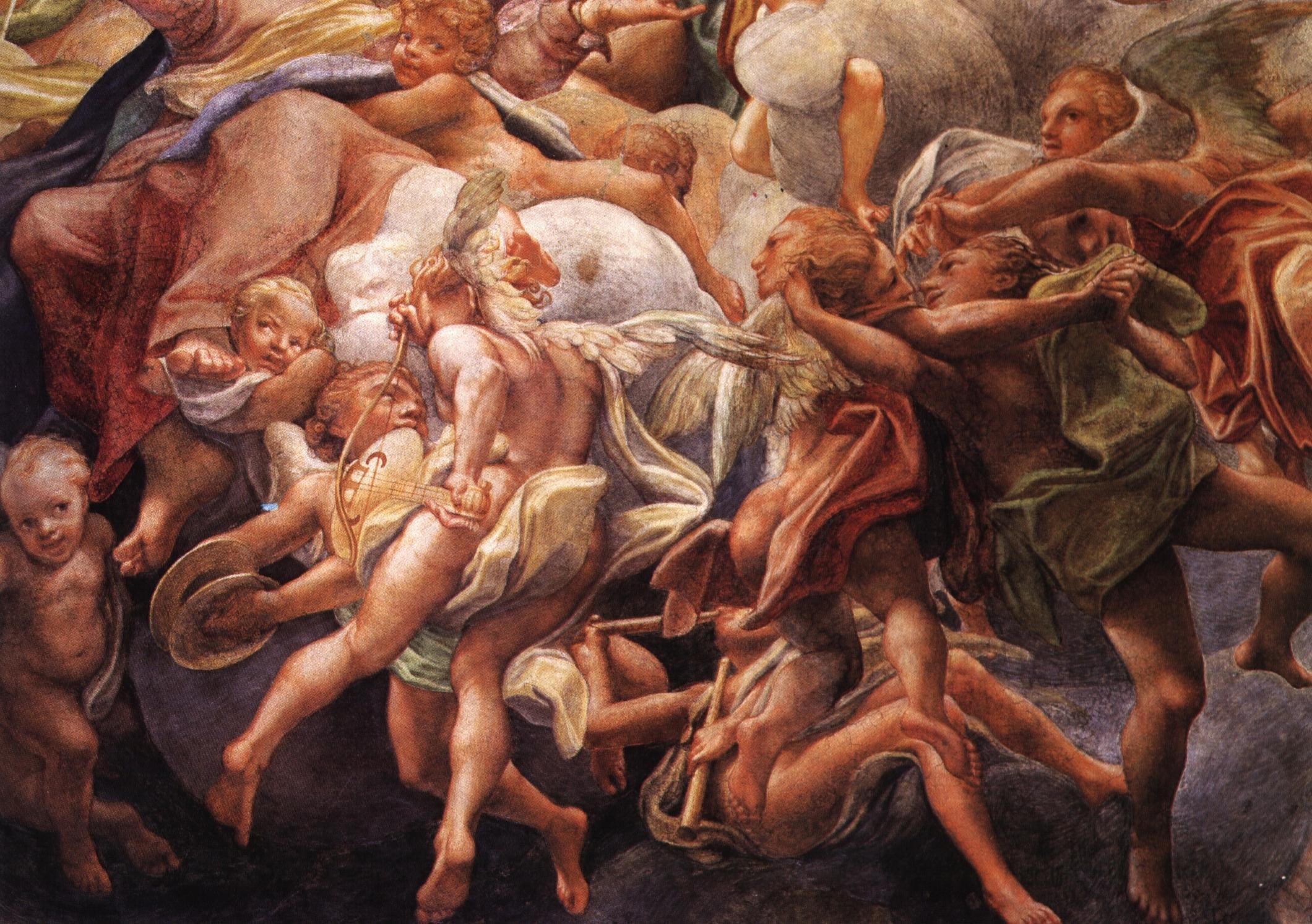 Wallpaper angel, Antonio Allegri Correggio, Mannerism, high Renaissance, Italian painting for mobile and desktop, section живопись, resolution 2120x1493