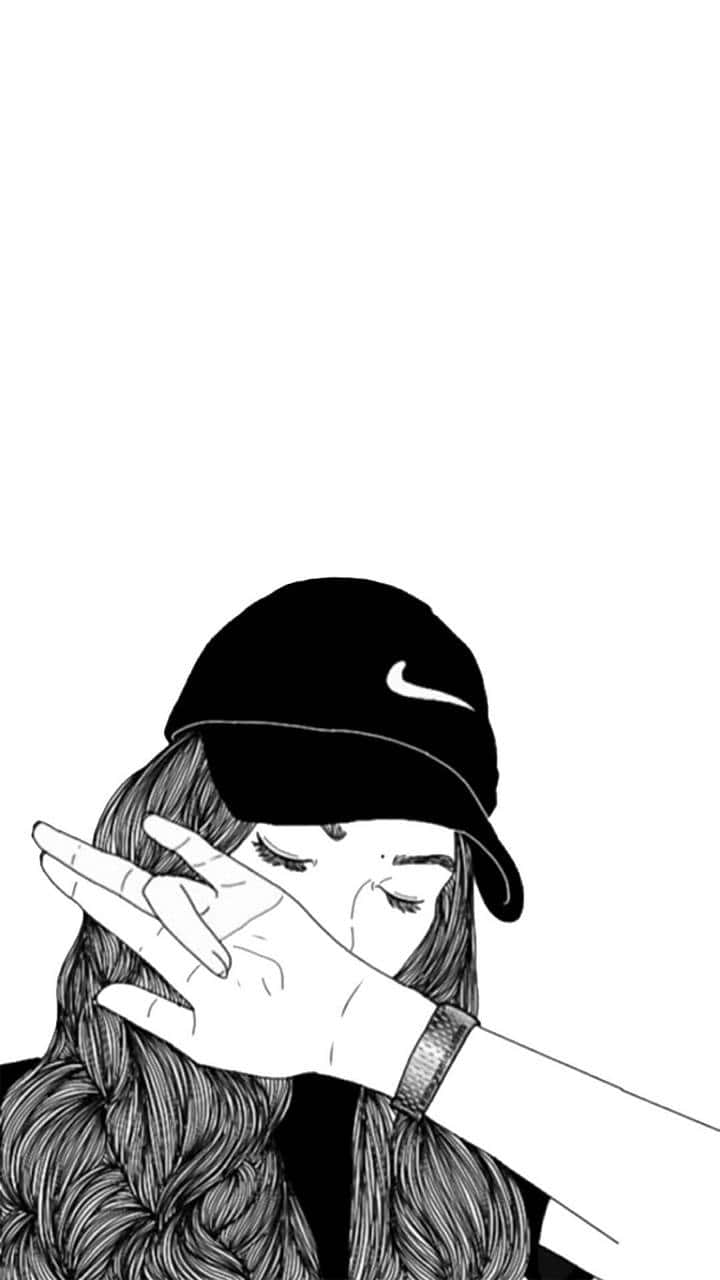Download Teen Girl Sketch Cartoon Hipster Dabbing Wallpaper