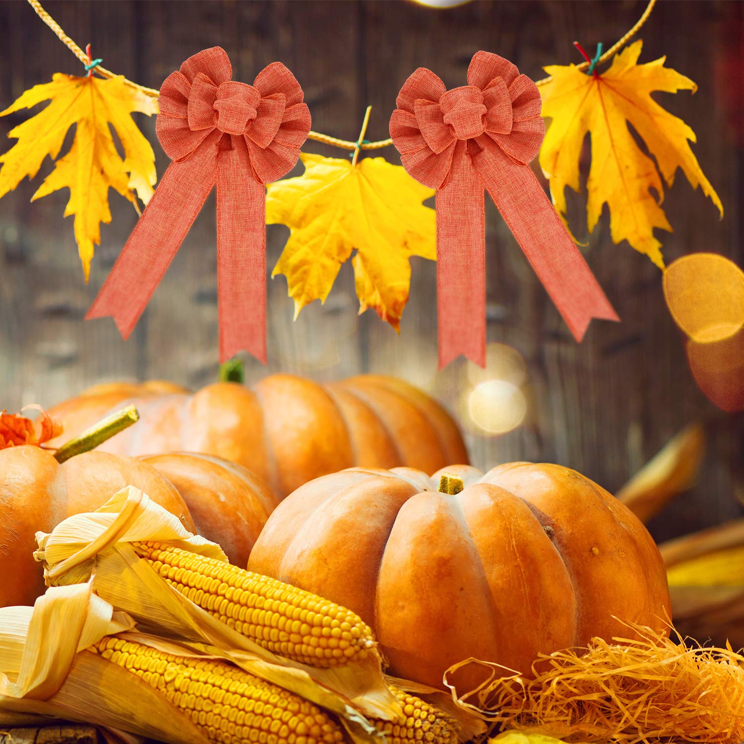 Pieces Fall Wreath Bow Orange Large Bow 10 x 6 Inch Thanksgiving Halloween Wreath Decor for Thanksgiving Halloween Home Garden Decoration Supplies, Home & Kitchen