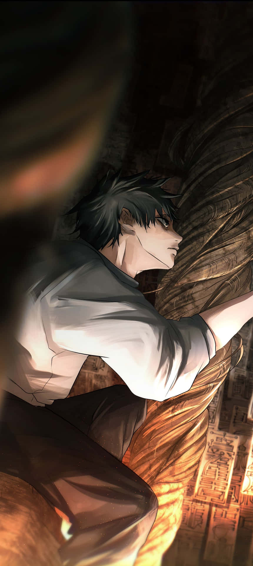 Download Anime Character Climbing Dark Corridor Wallpaper