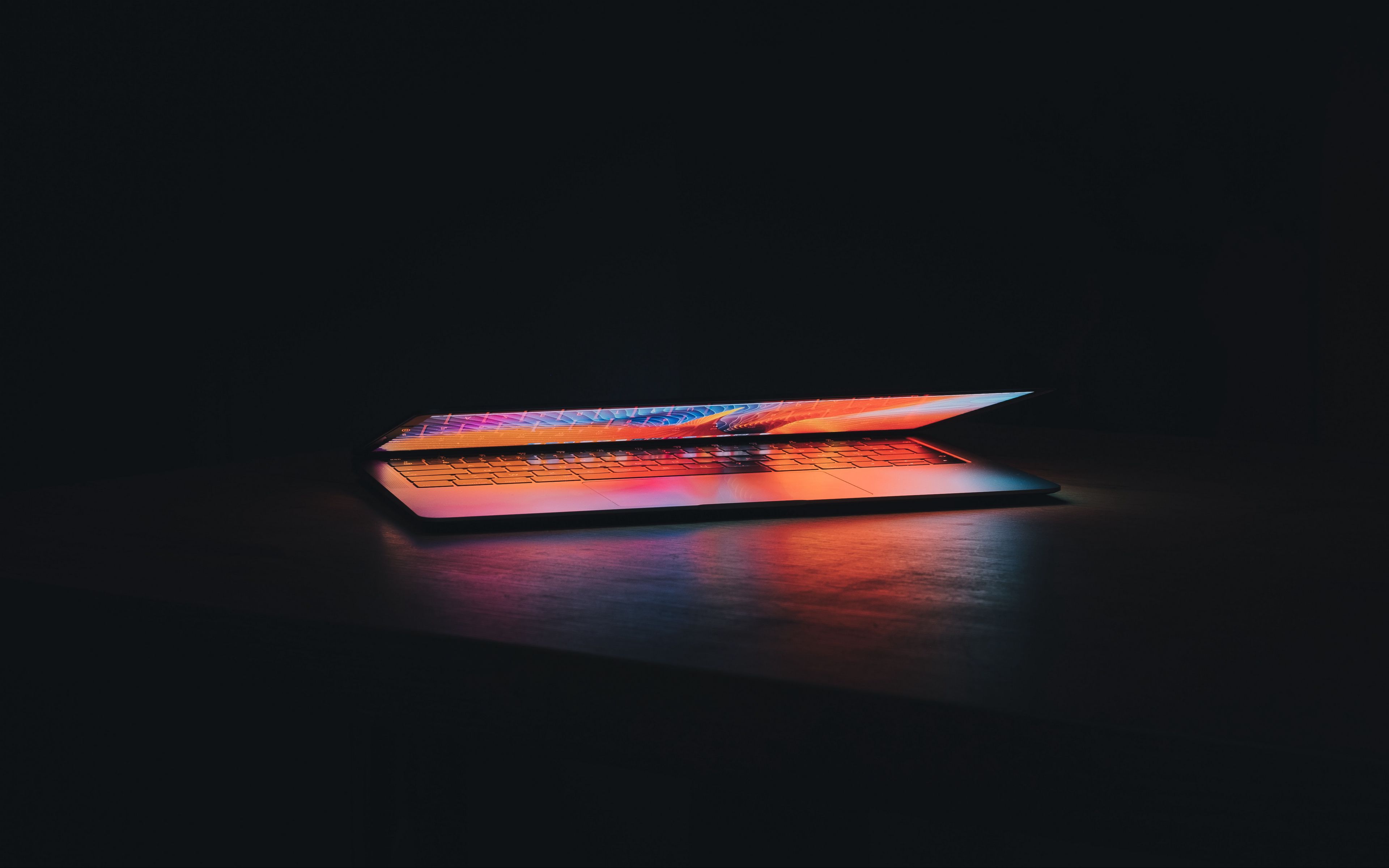 Download wallpaper 3840x2400 laptop, keyboard, glow, technics, dark 4k ultra HD 16:10 HD background