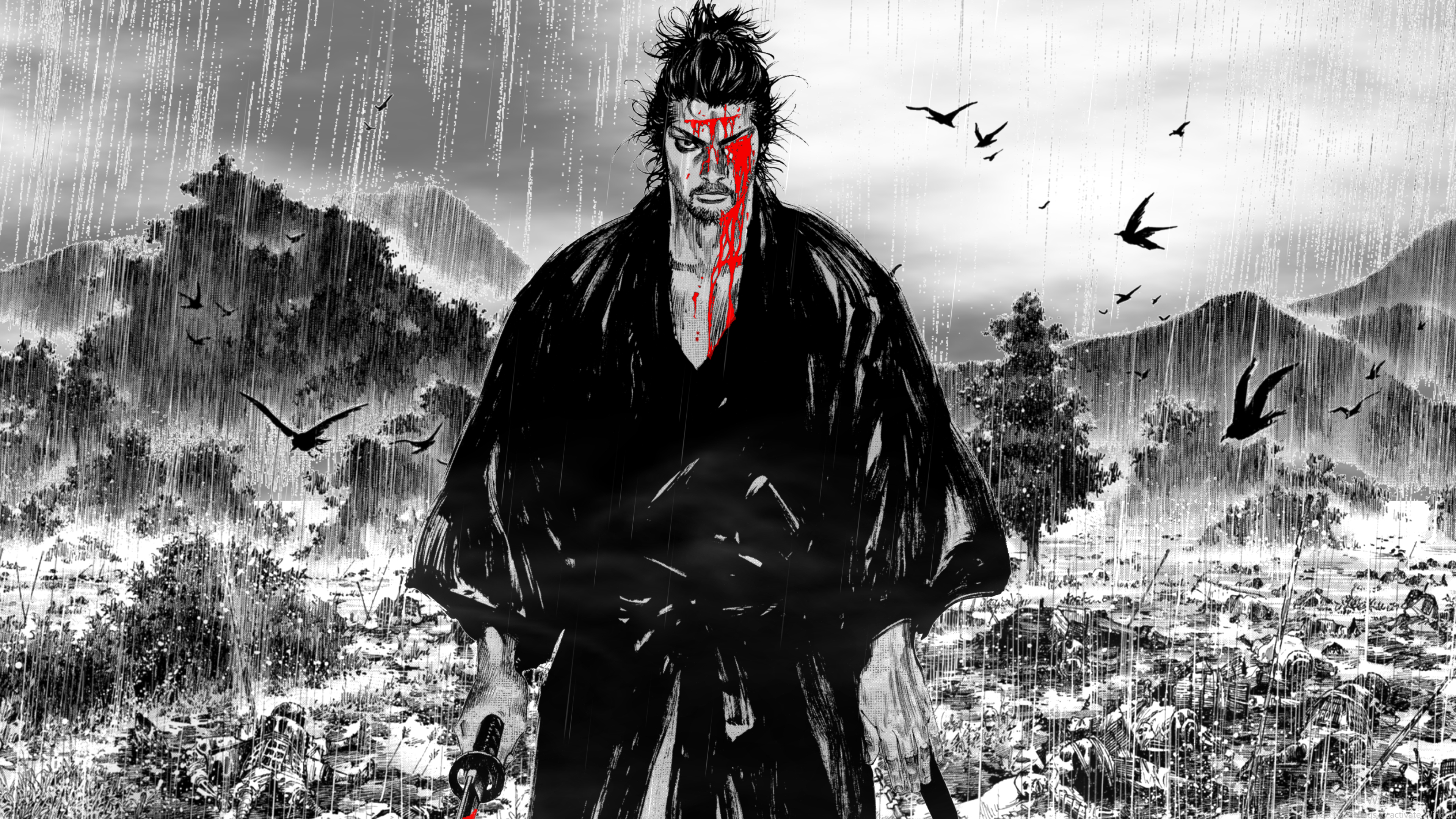 Vagabond Wallpaper 4K, Miyamoto Musashi, Artwork