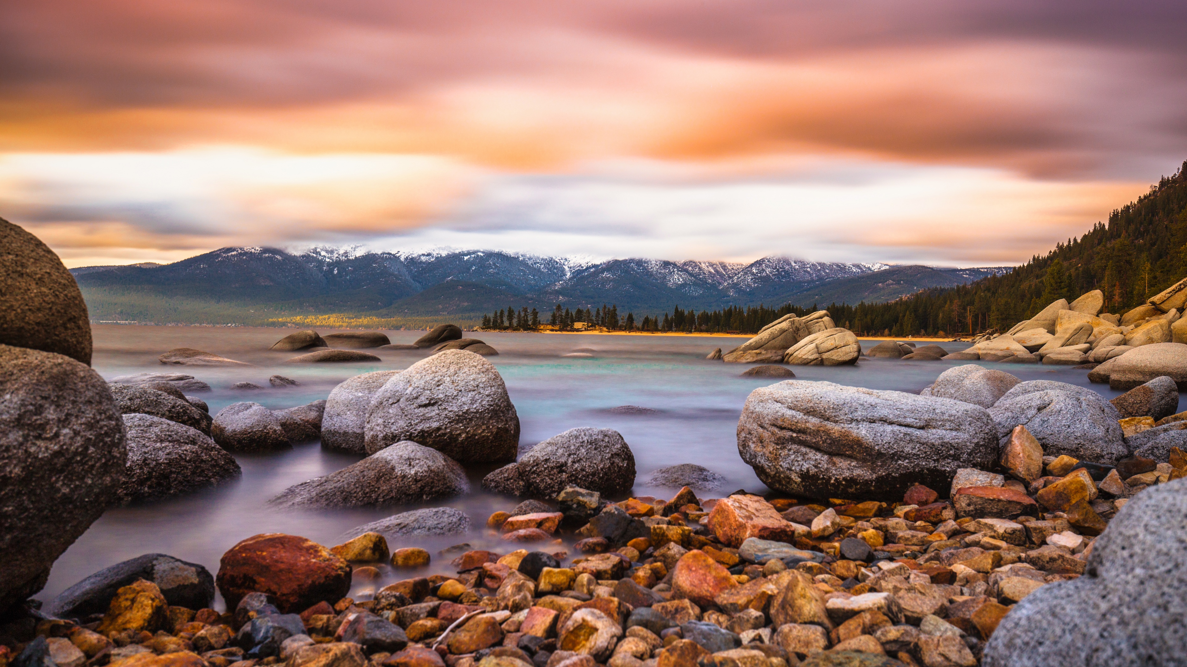 Lake Tahoe Wallpaper 4K, Sierra Nevada mountains, Rocks