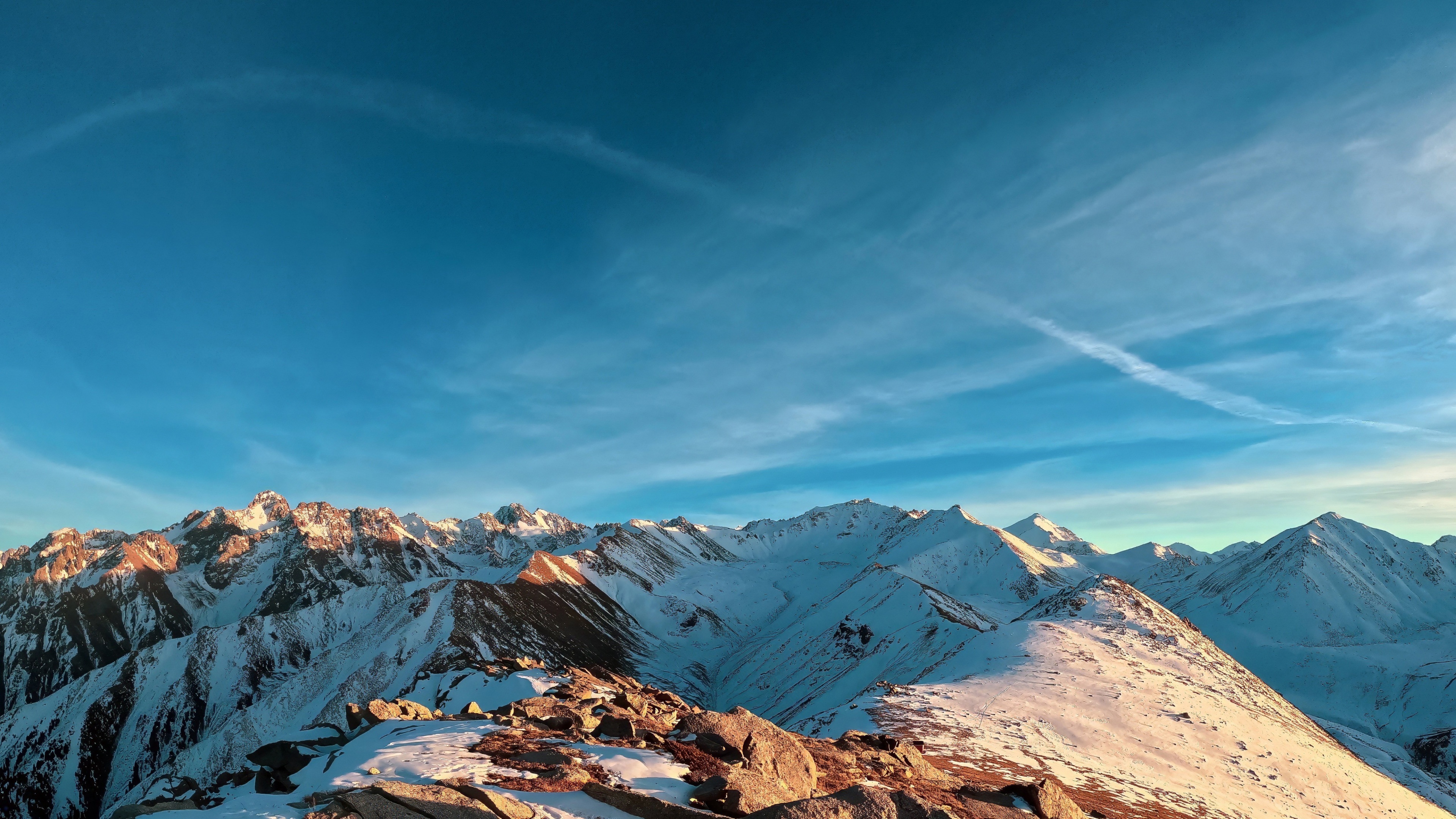 Snowy Mountains Wallpaper 4K, Scenic, Blue Sky, Outdoor