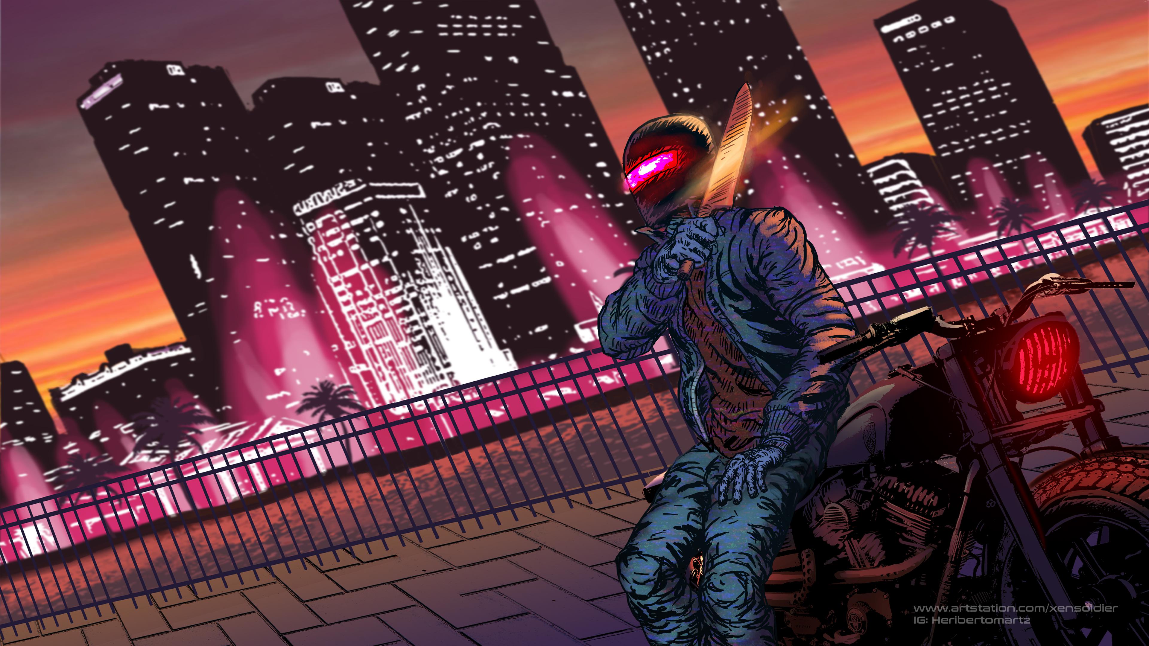 Made a 4k wallpaper version of one of my signature artworks, Miami Turbo Killer