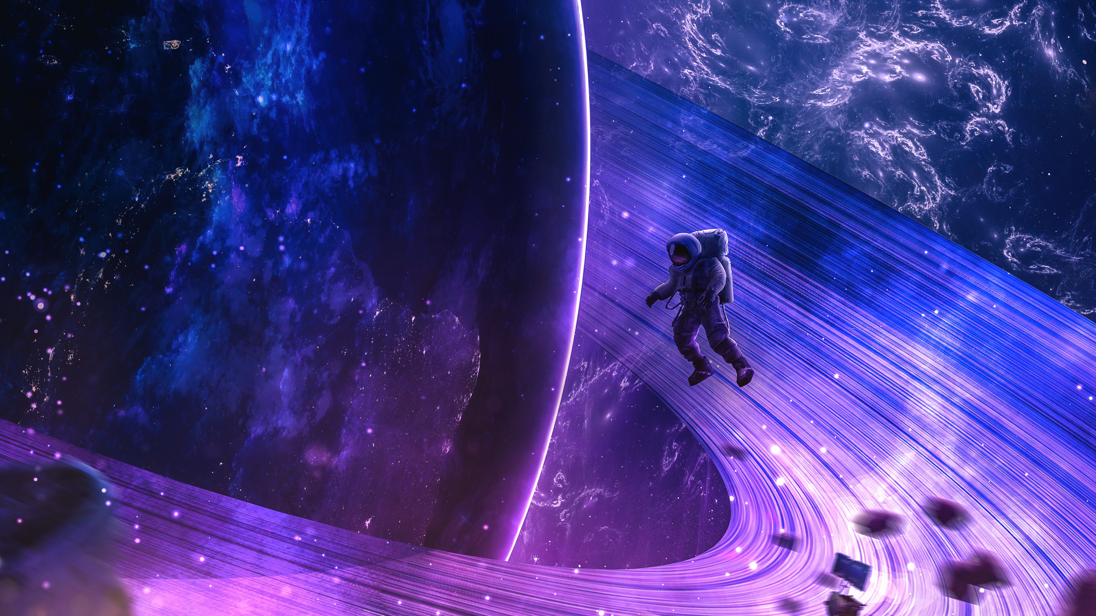 Astronaut in front of Saturn Wallpaper 4k for Desktop