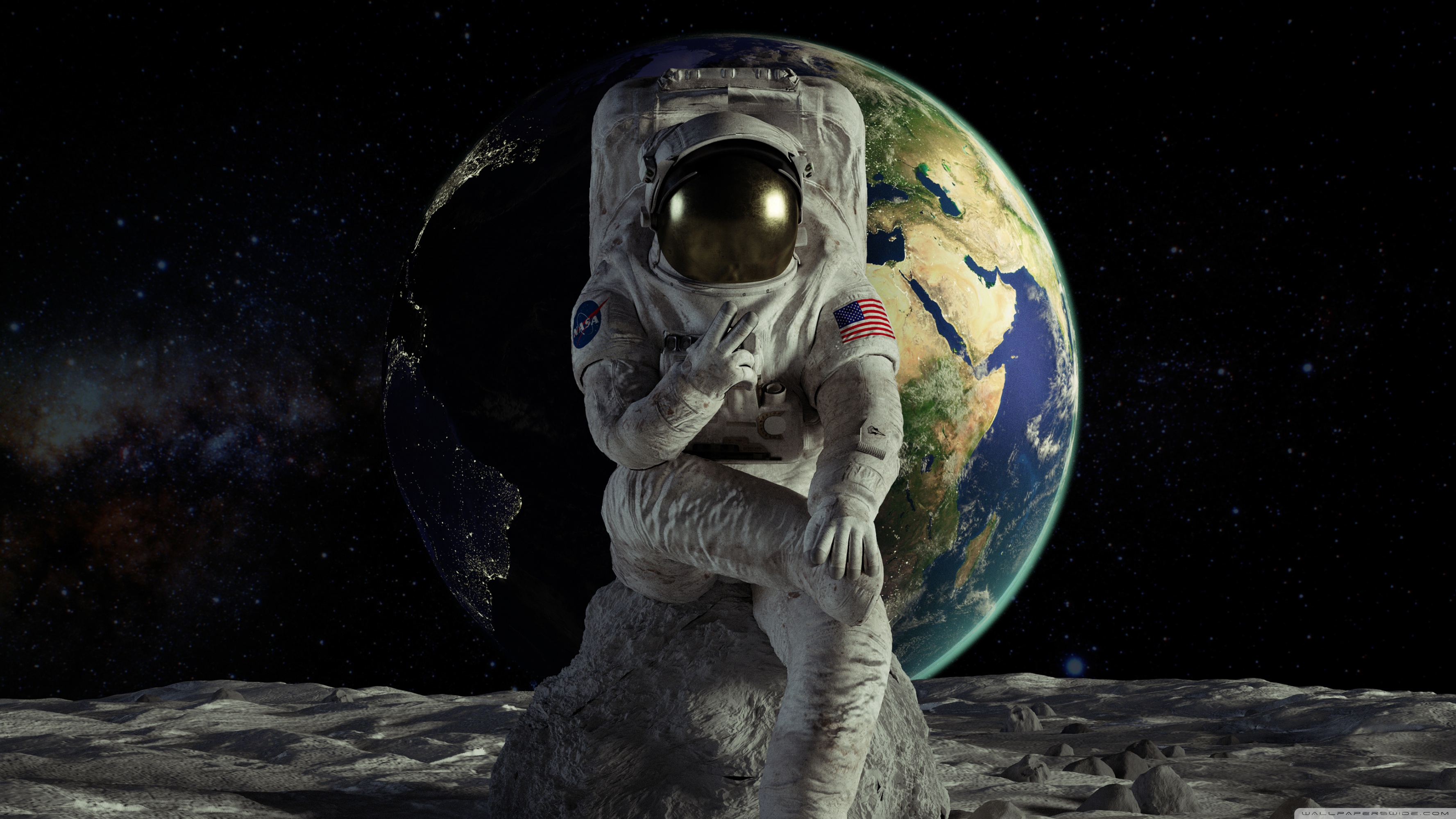 Astronaut on the Moon Victory 4K UHD Wallpaper for UltraHD Desktop and TV, Widescreen and UltraWide Display, Dual and Triple Monitor, Smartphone and Tablet Devices