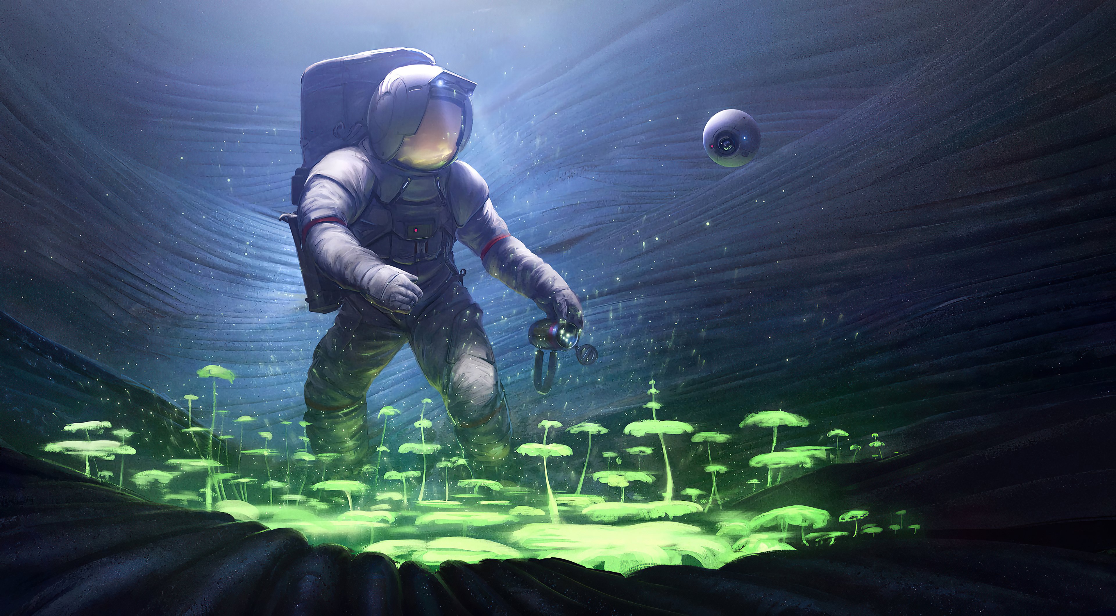 Scifi astronaut planting trees underwater Wallpaper 4k for Desktop