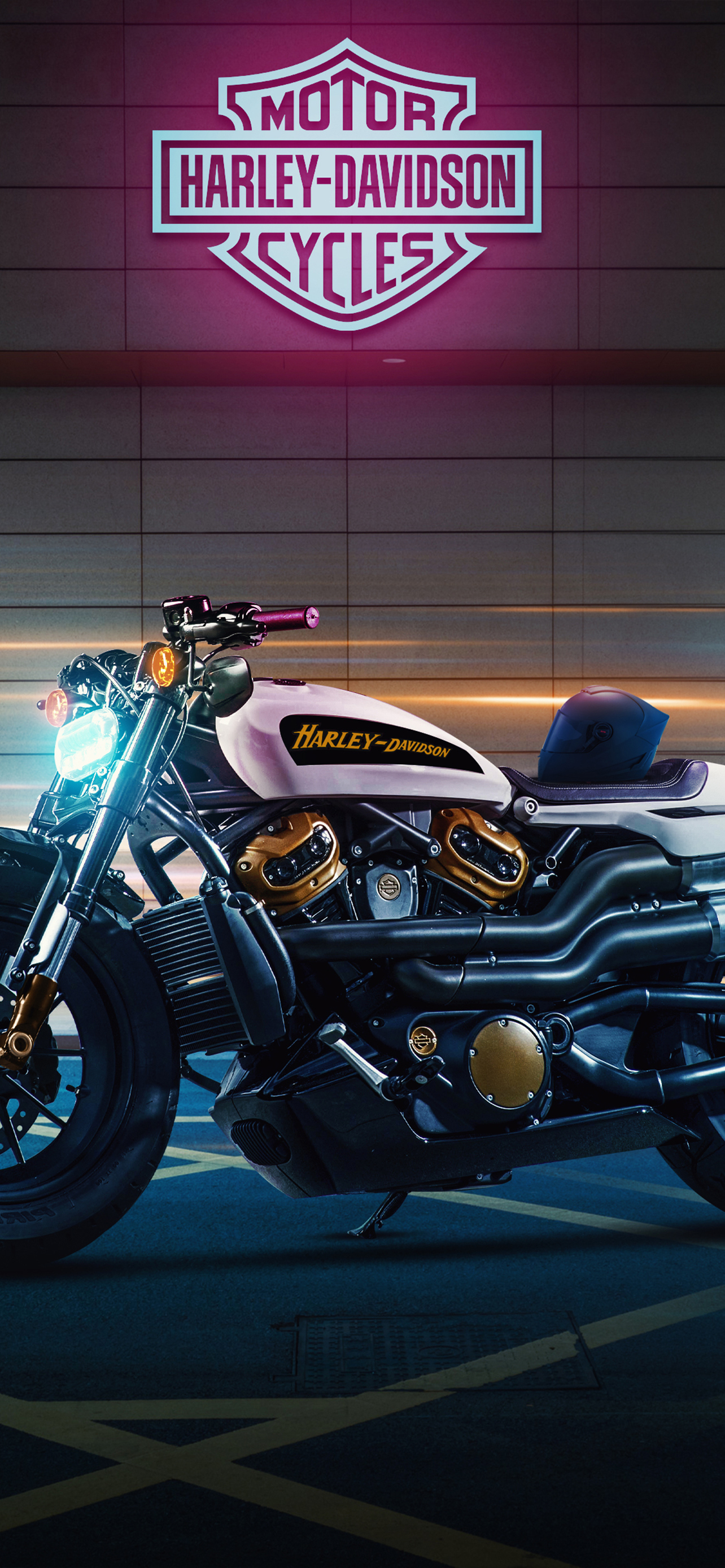 Download Harley Davidson Sportster S, Harley Davidson, Motorbike, Logo, Neon, Bike Wallpaper in 1284x2778 Resolution