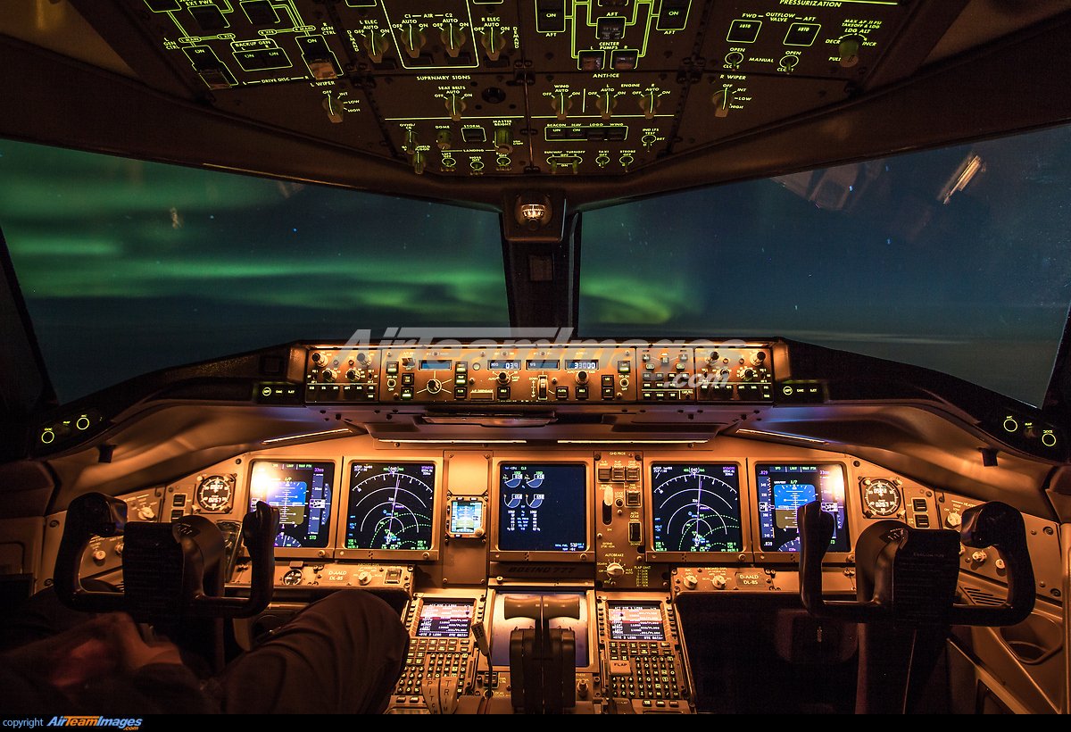 AirNav Radar ✈️✨ Mesmerizing Views From The Cockpit Of Boeing 777 200F (D AALD) Under The Magical Glow Of The Aurora Borealis Over International Airspace, Courtesy Of Roman Becker (AirTeamImages)