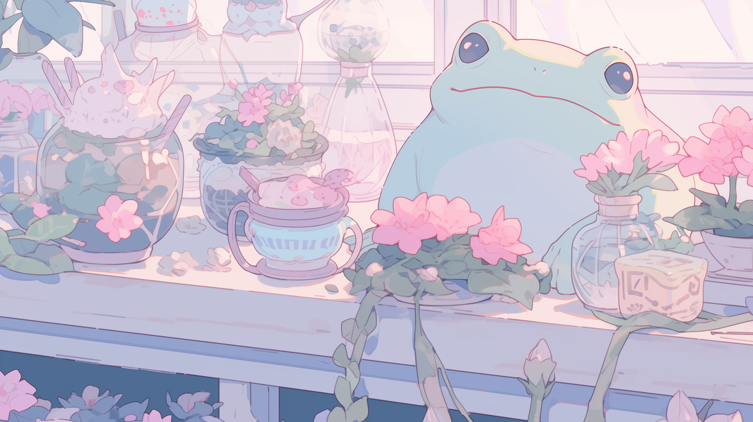 Pastel Kawaii Frog: Charming AI Art HD Wallpaper