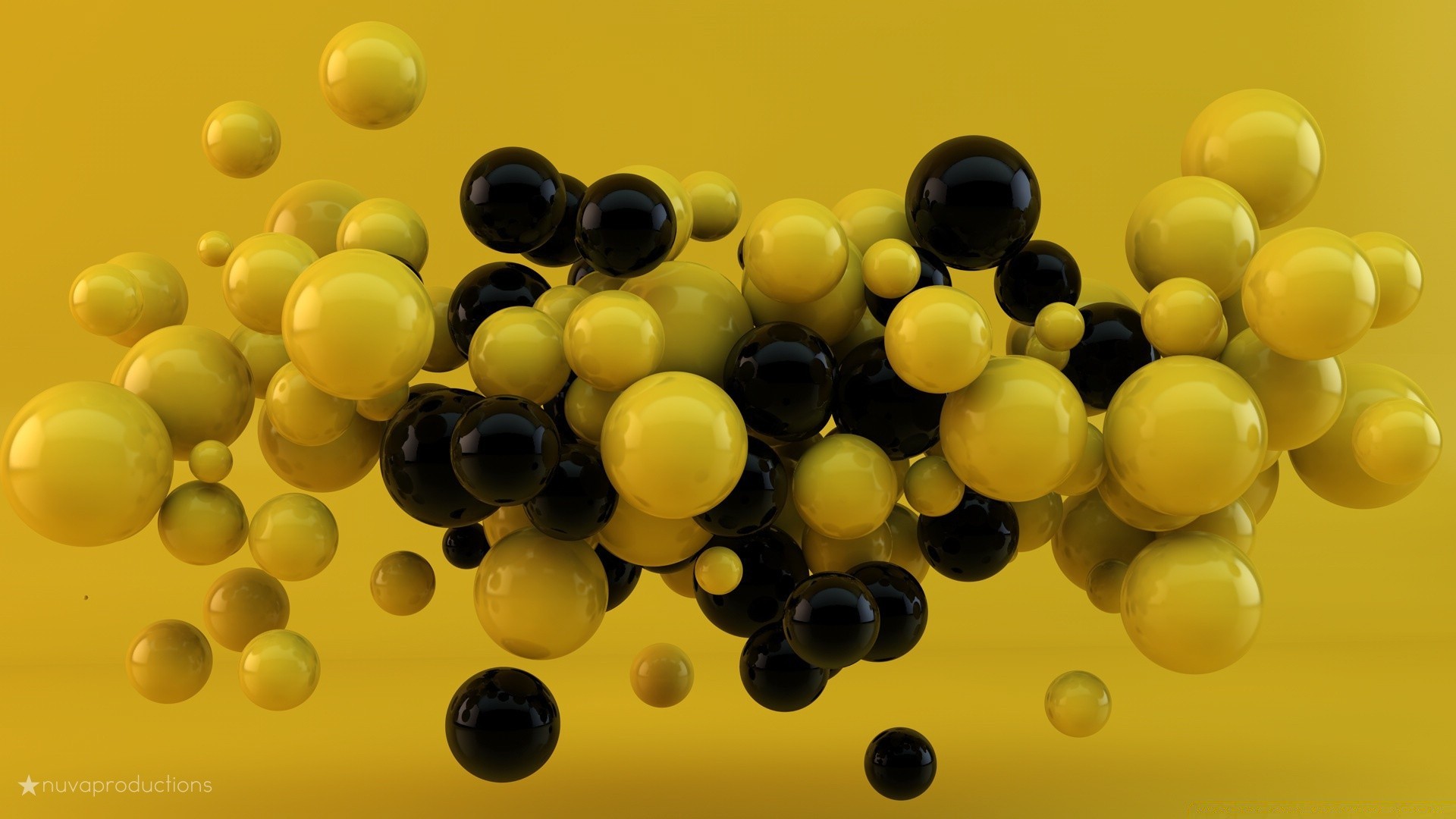 Yellow and black 3D balls on a yellow background