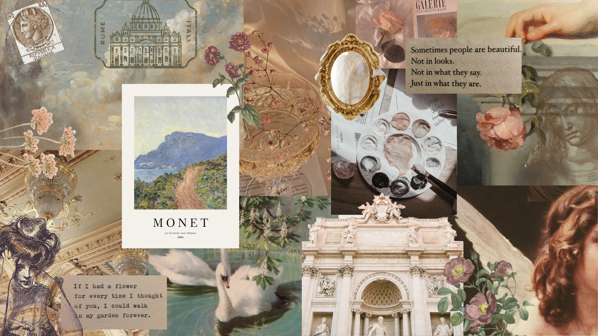 Vintage Light Academia Desktop Collage