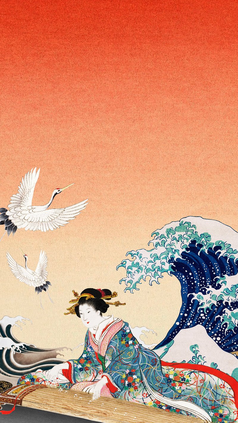 Japanese Geisha woman iPhone wallpaper. Premium Editable Design