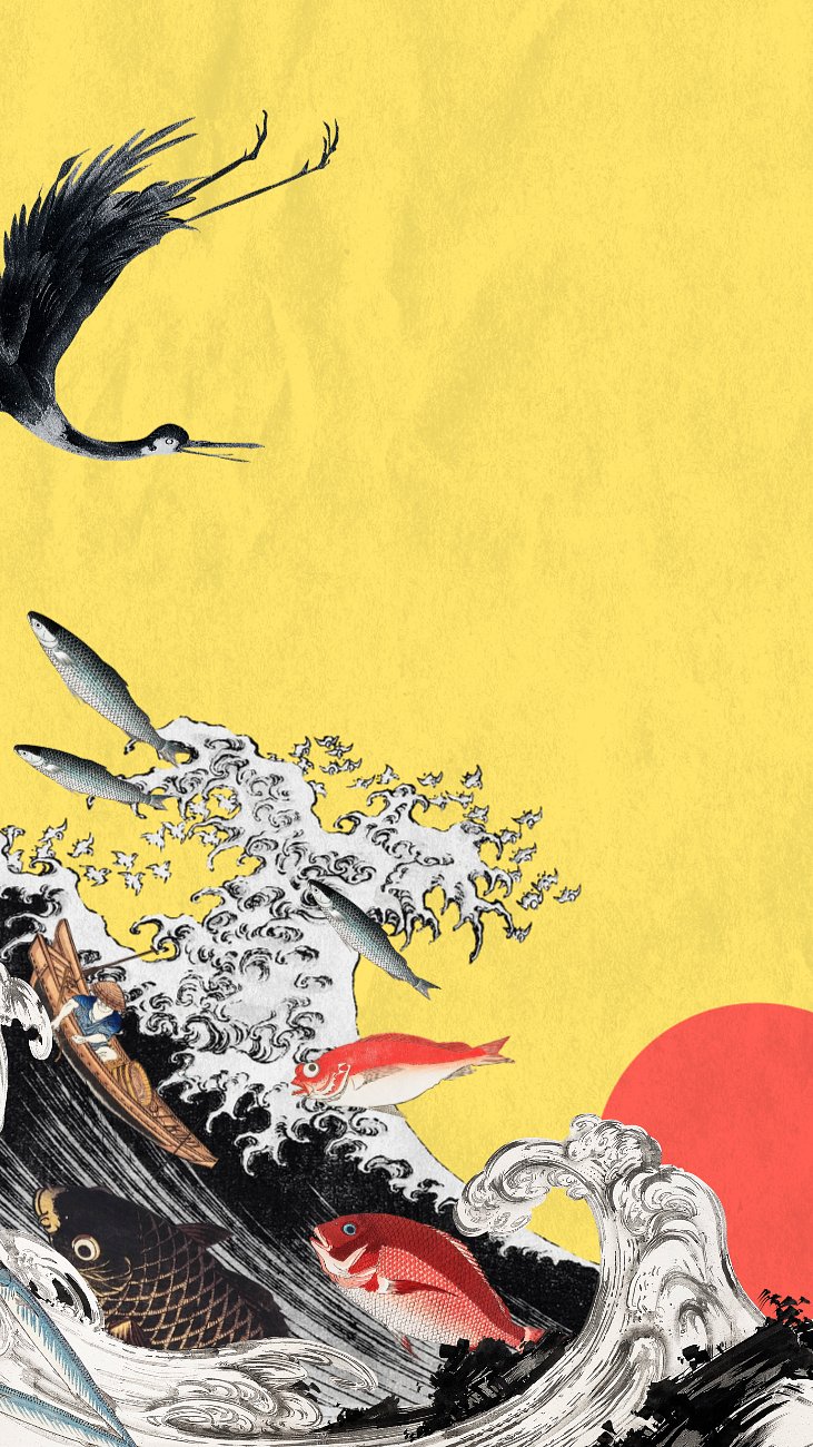 Japanese waves pattern iPhone wallpaper. Premium Photo Illustration