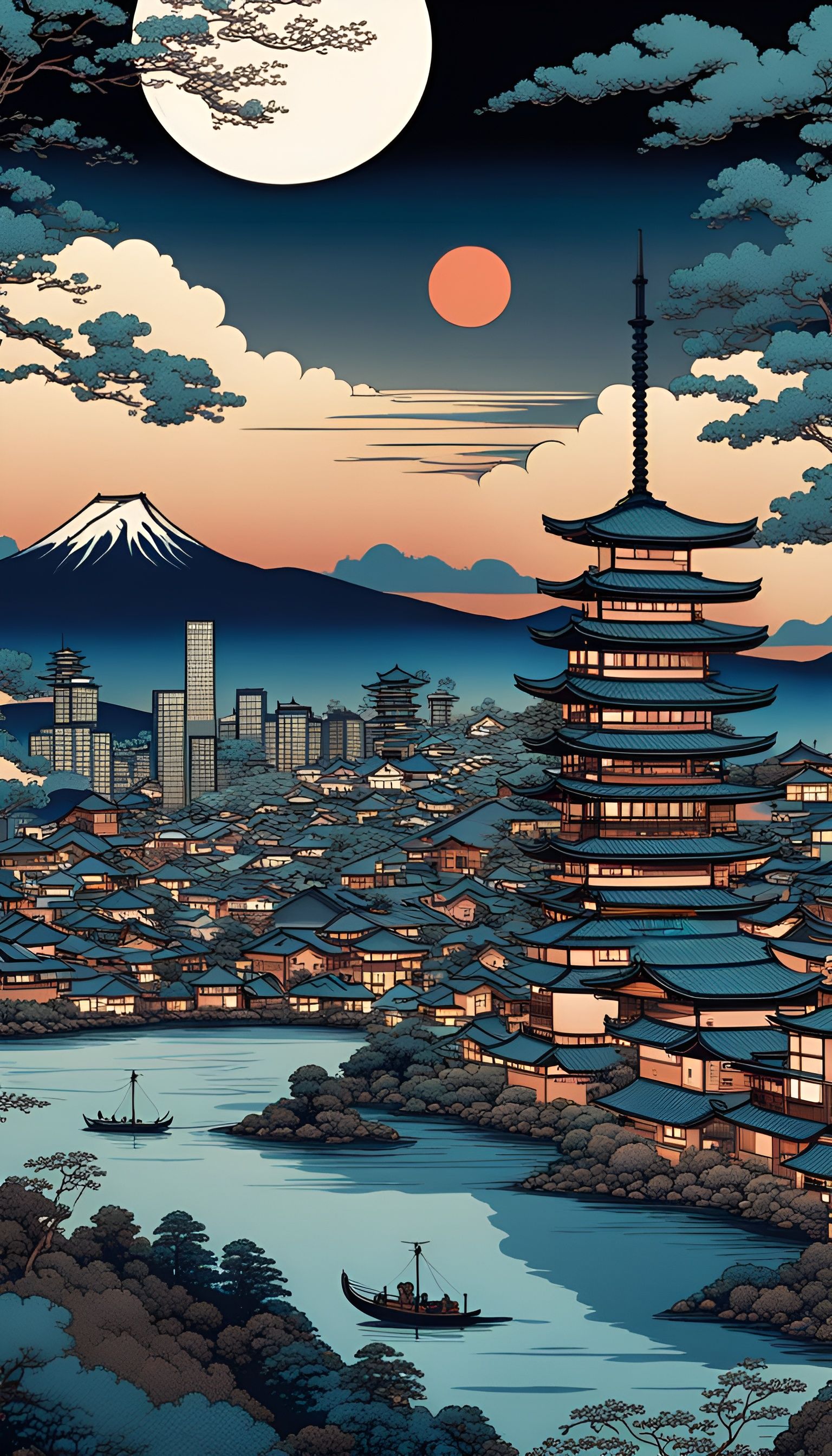 Ukiyo E Mobile Wallpaper Cityscape At Night In Uk