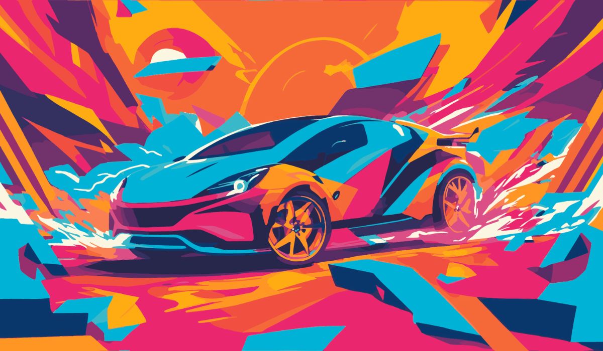 Fast Electric Car Drifting Through Colorful World Graffiti Wallpaper Mural®