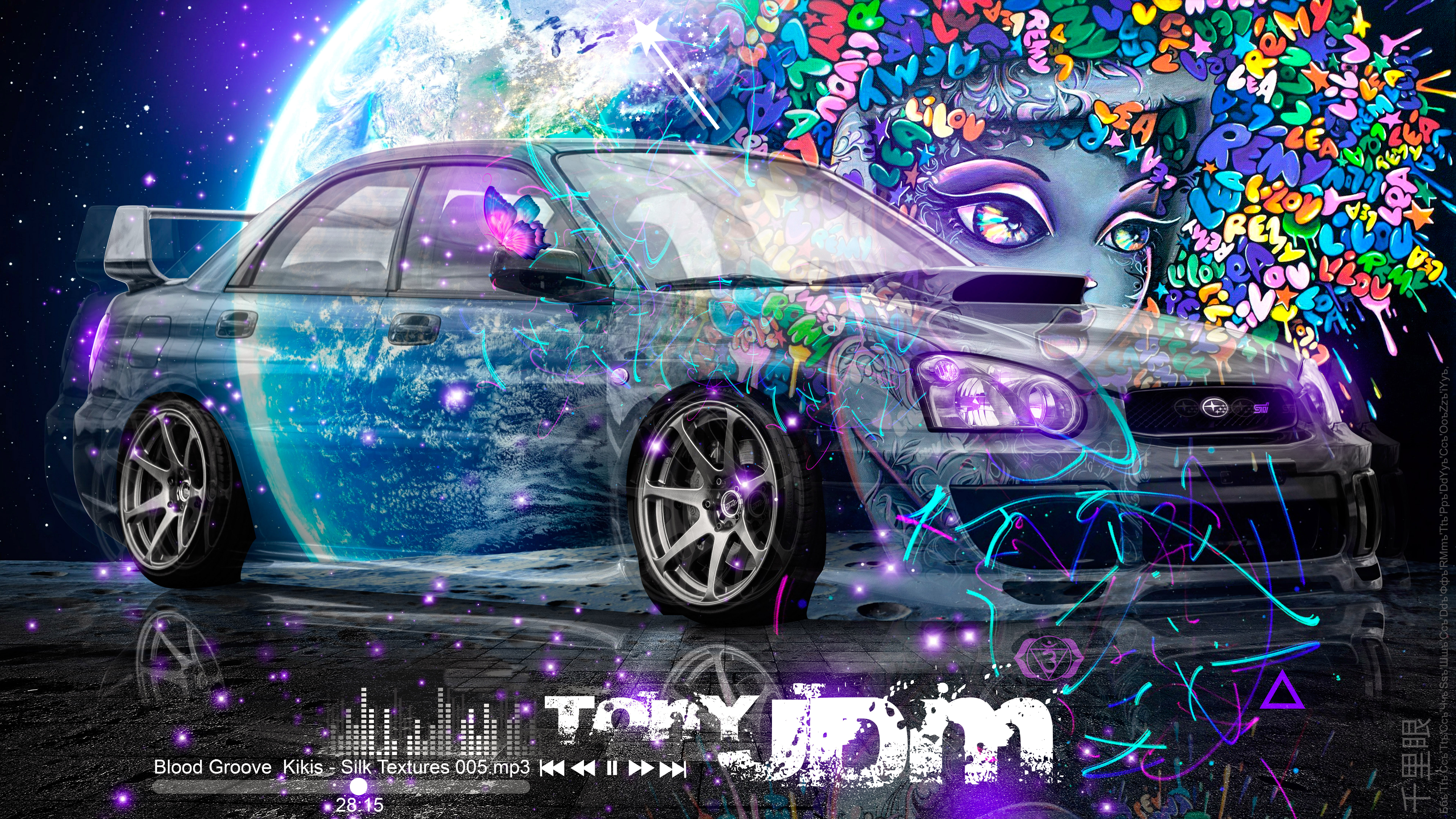 Subaru Impreza WRX STI JDM Clairvoyance Graffiti Girl Butterfly Planet Earth TonyJDM Magic Car