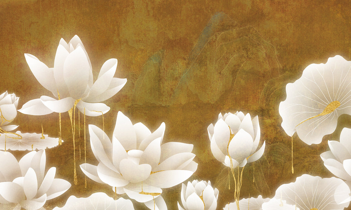 Elegant Gold Floral Botanical Mural Wallpaper