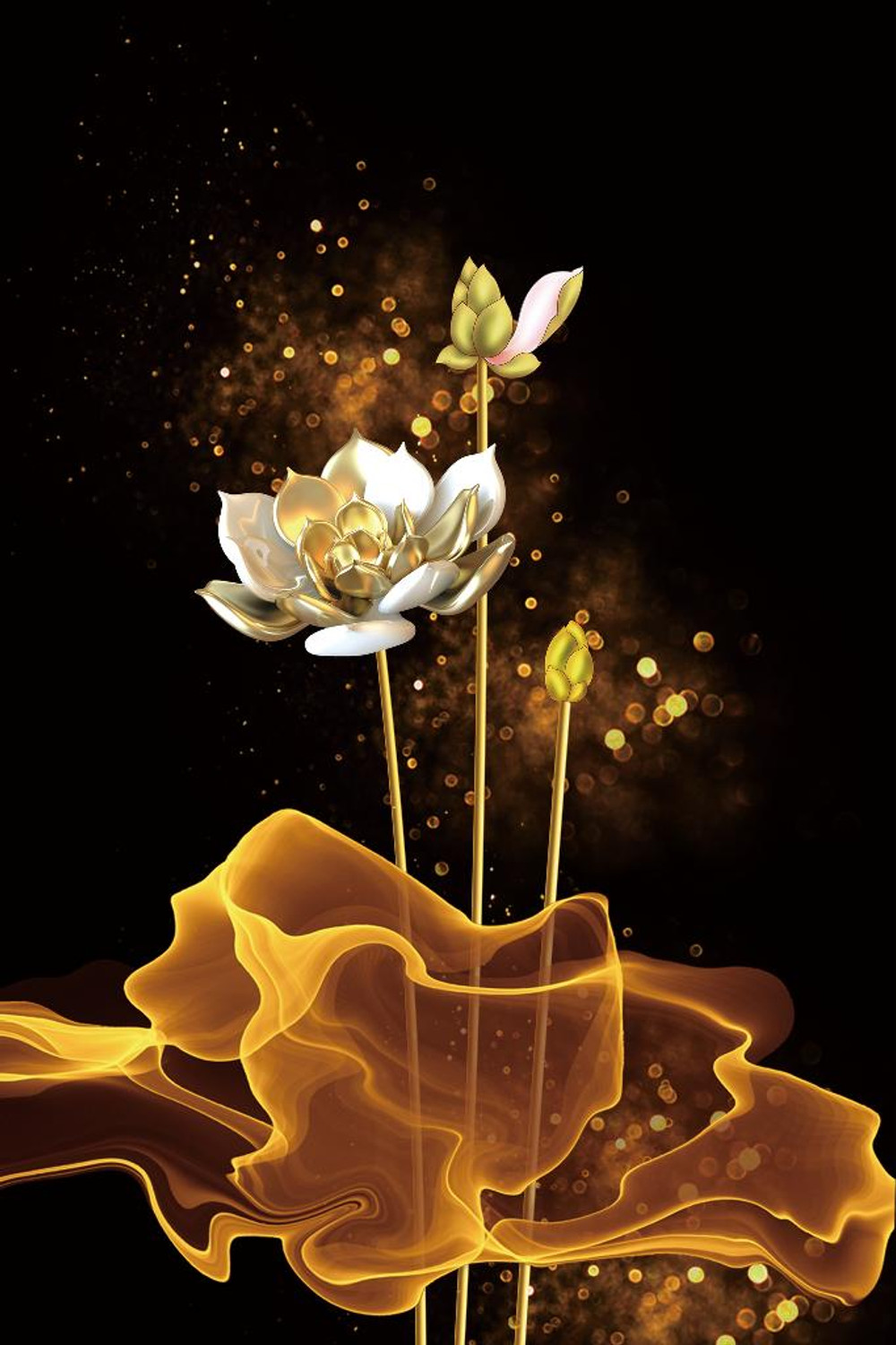 Digital Art 202222467. Golden Lotus On Dark Background. Digital, Abstract, Minimalist Canvas Art Print