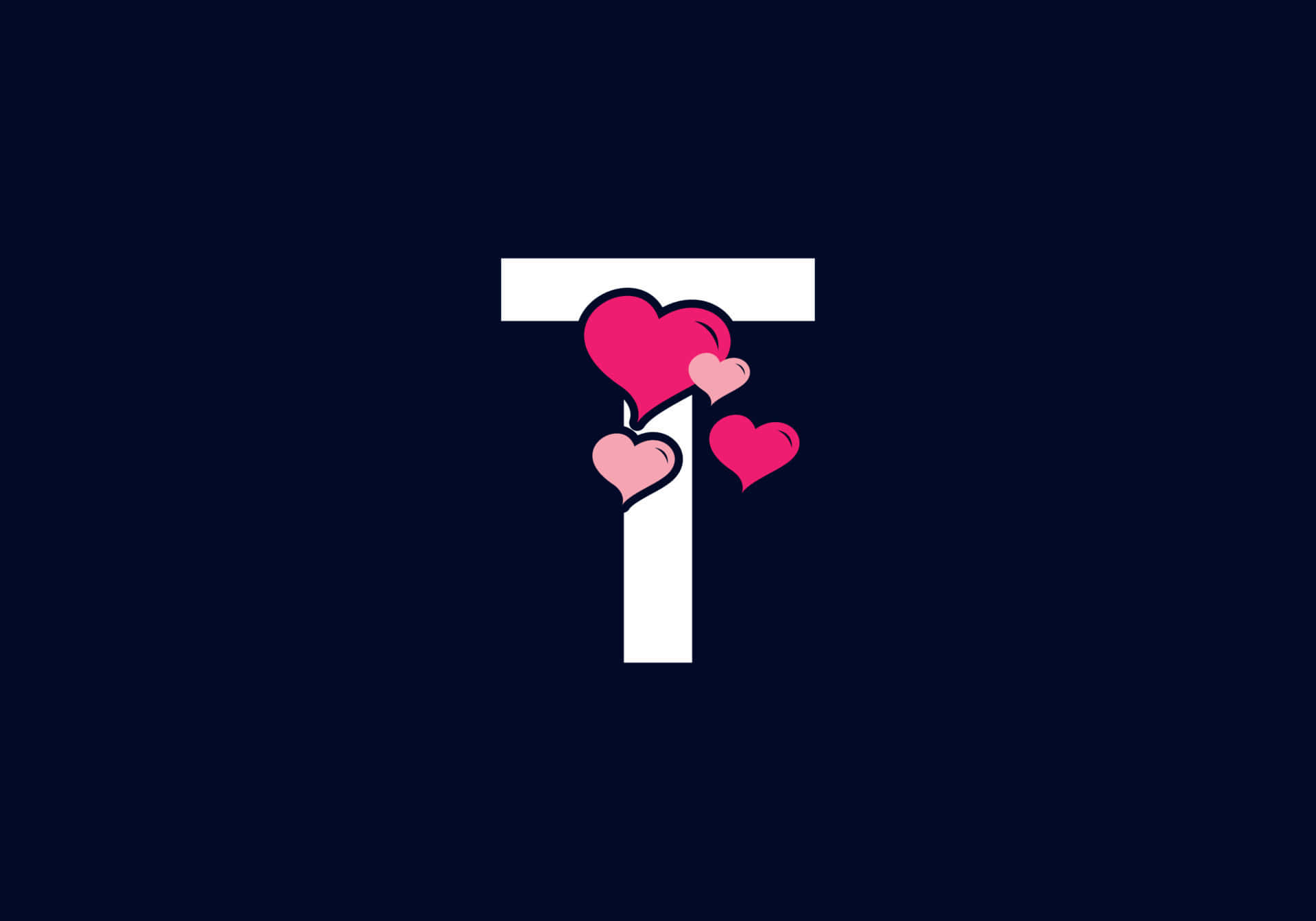 Download Letter T Initial With Pink Hearts Wallpaper