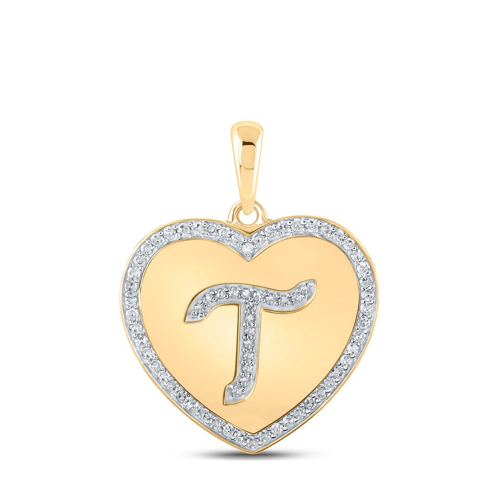 10kt Yellow Gold Womens Round Diamond Heart T Letter Pendant 1 4 Cttw