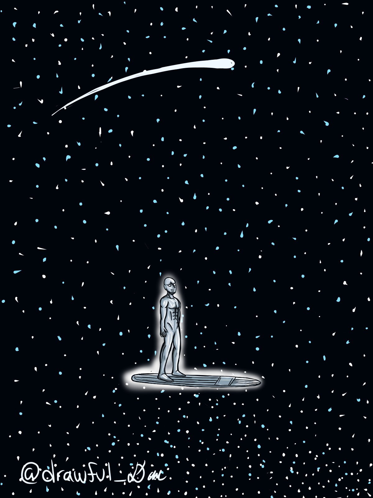 Skilledslug Silver Surfer surfs alone #digitalart #DigitalArtist #ArtistOnTwitter #Marvel #silversurfer #originalart #originalcontent #lonely #Silver #surfing #surf #Space #void #glow #drawful_dane