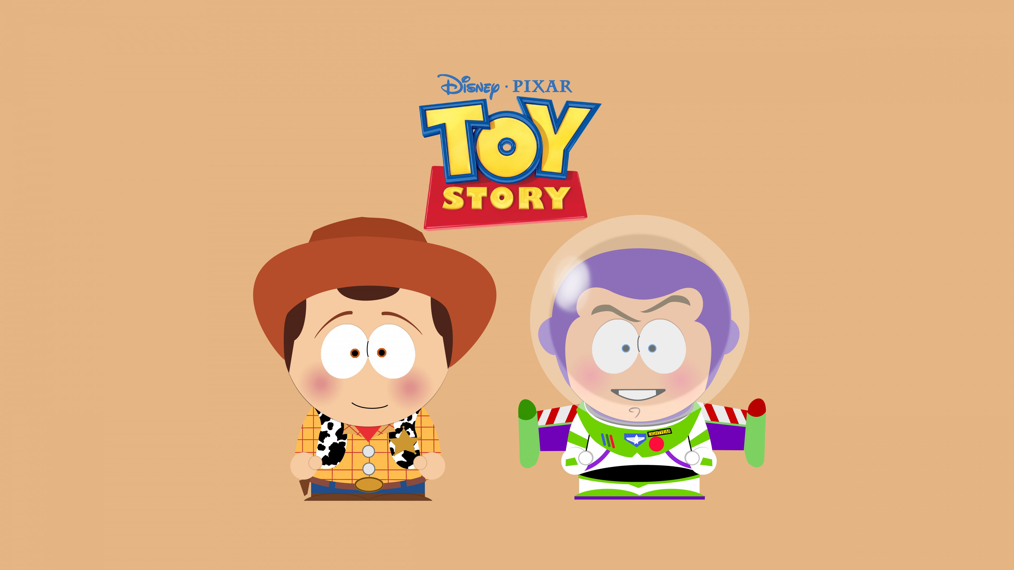 South Park style Wallpaper 4K, Toy Story, Woody, Buzz Lightyear