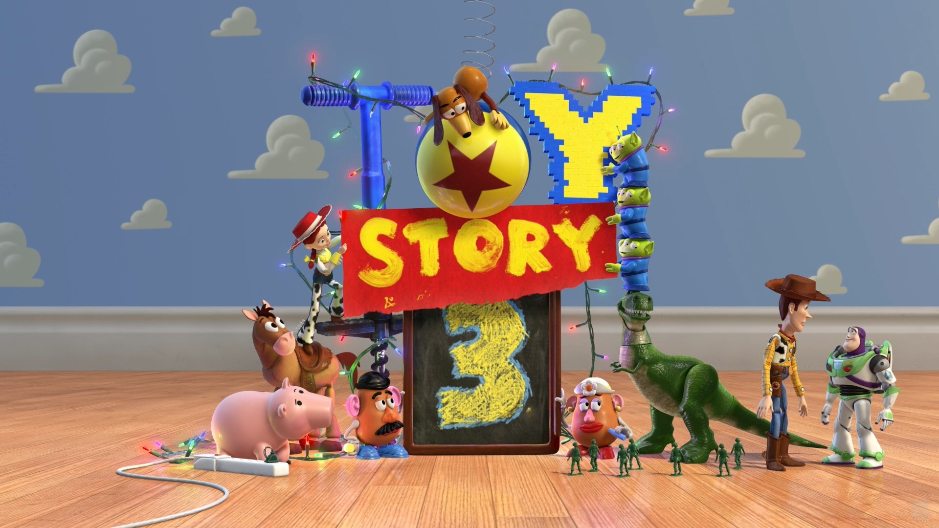 A picture from the cartoon toy story 3 with the main characters