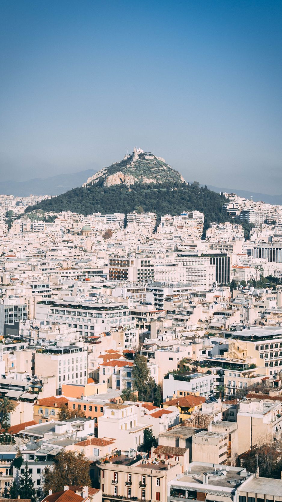 Download Wallpaper 938x1668 City, Aerial View, Buildings, Mountain, Athens, Greece Iphone 8 7 6s 6 For Parallax HD Background
