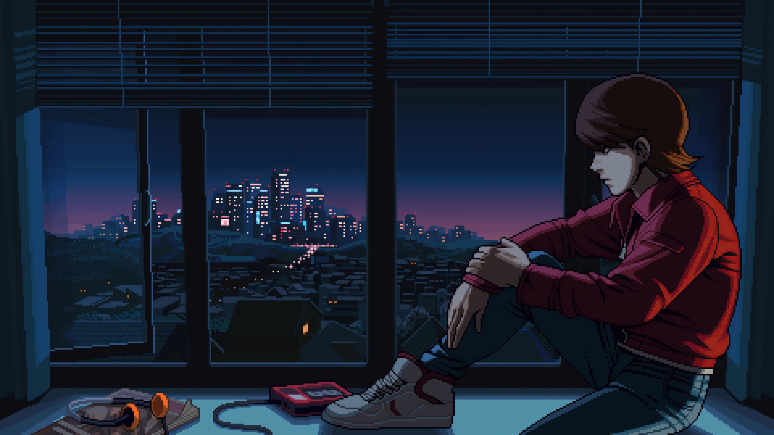 Lofi boy Wallpaper 4K, Pixel art, Retro style